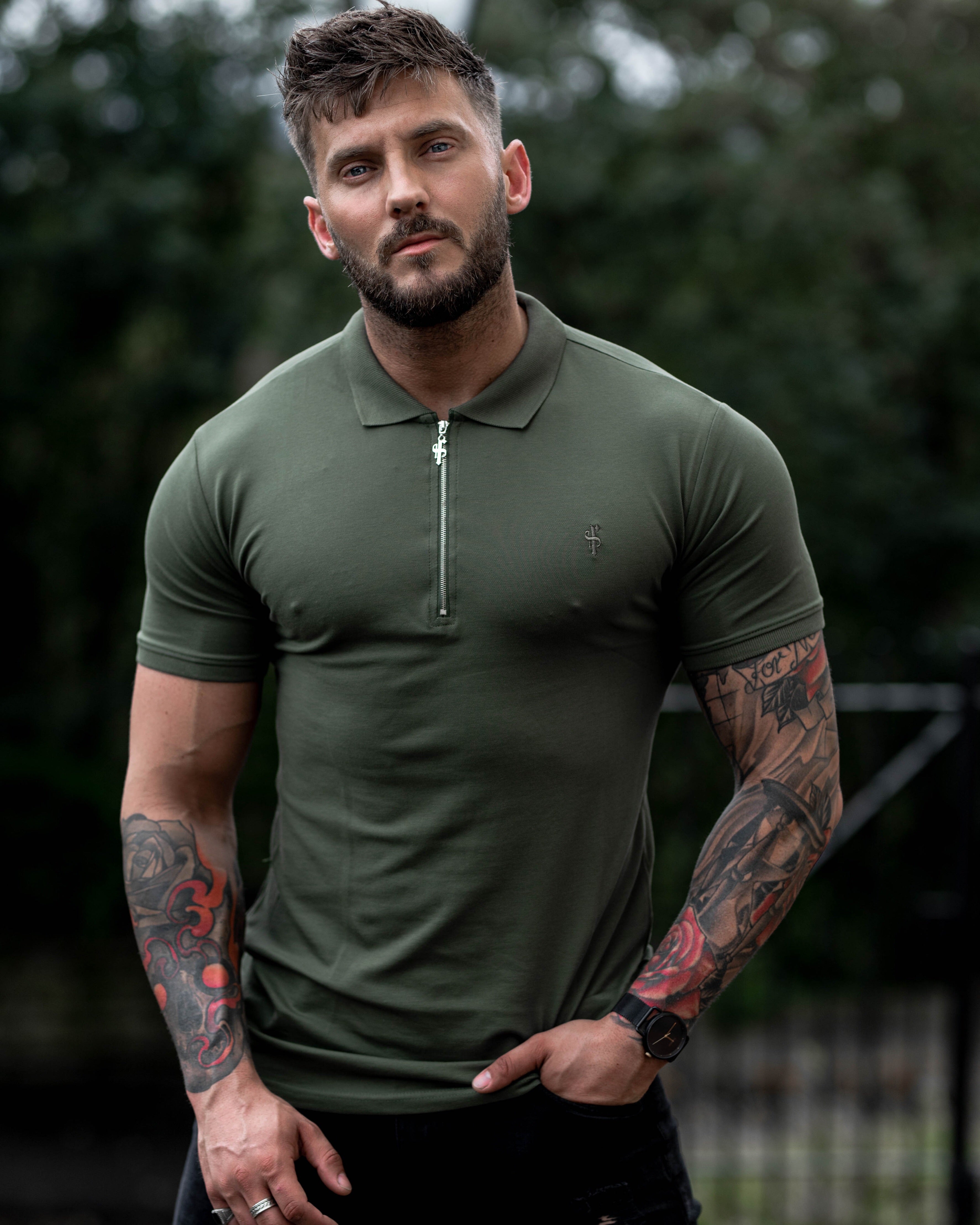 Classic Khaki Zipped Polo Short Sleeve Shirt - FSH028