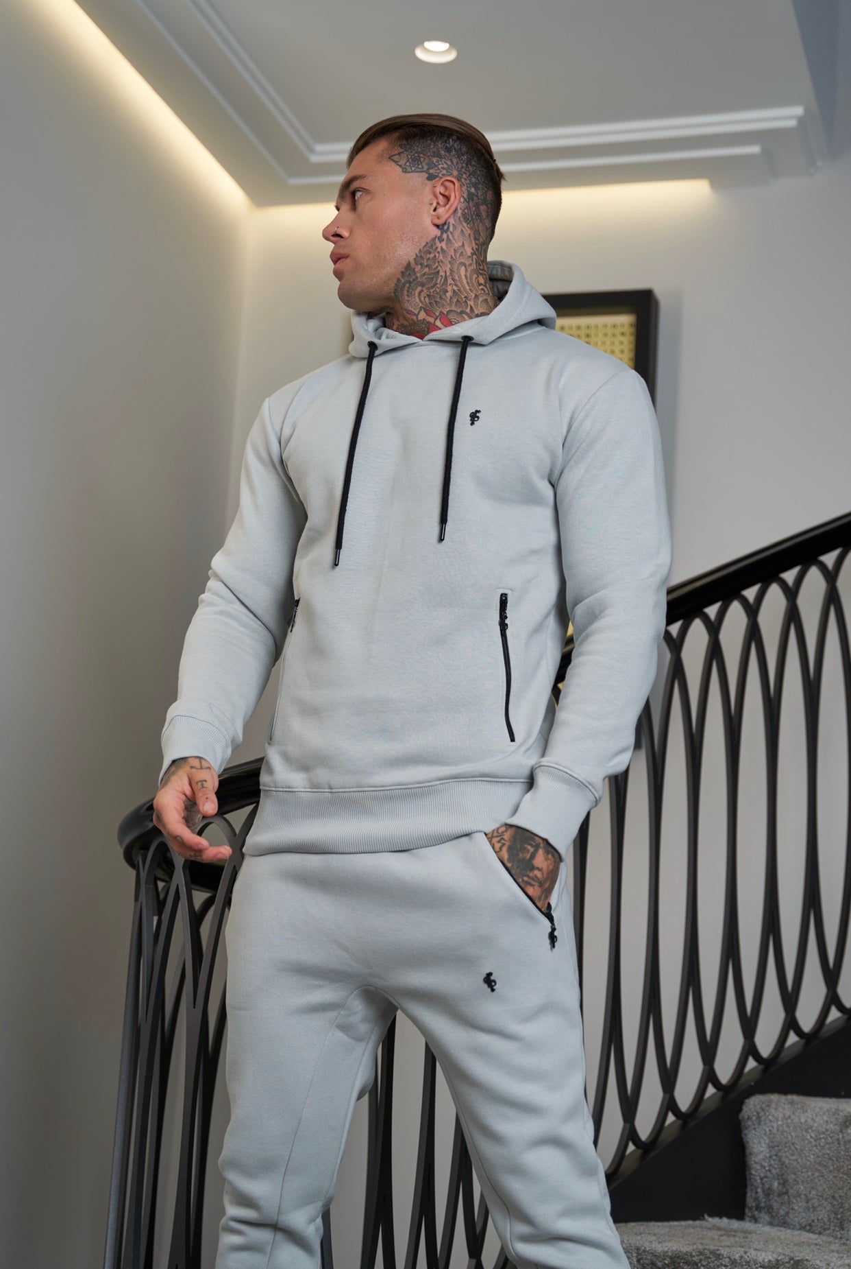 Father Sons Stone Grey / Black Raglan Sweat Pants with Zipped Pockets - FSH718