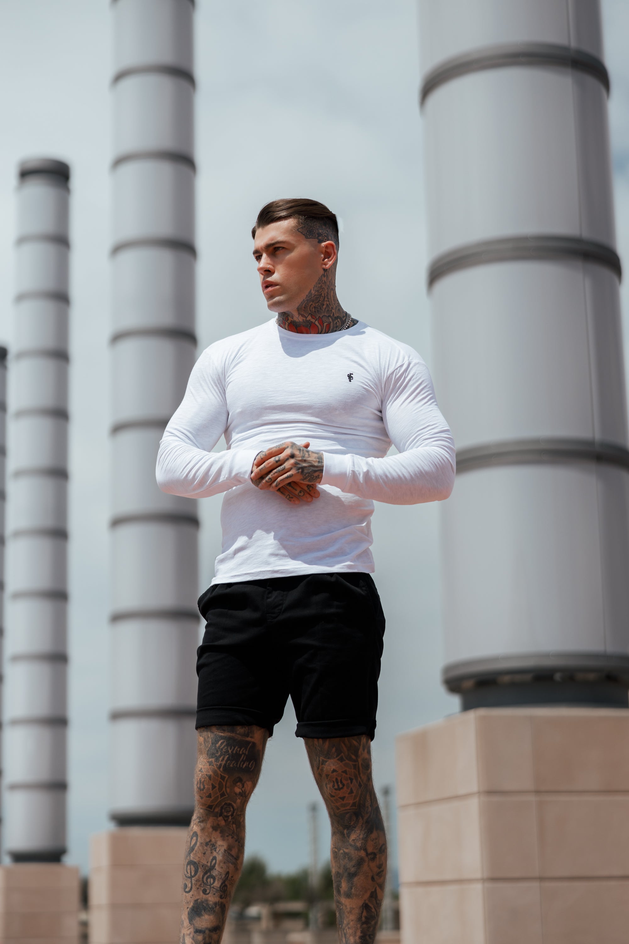 White Slub Crew Long Sleeve With Cuff - FSH727
