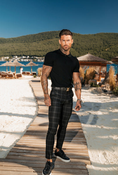Father Sons Slim Formal Large Charcoal Check Stretch Pants