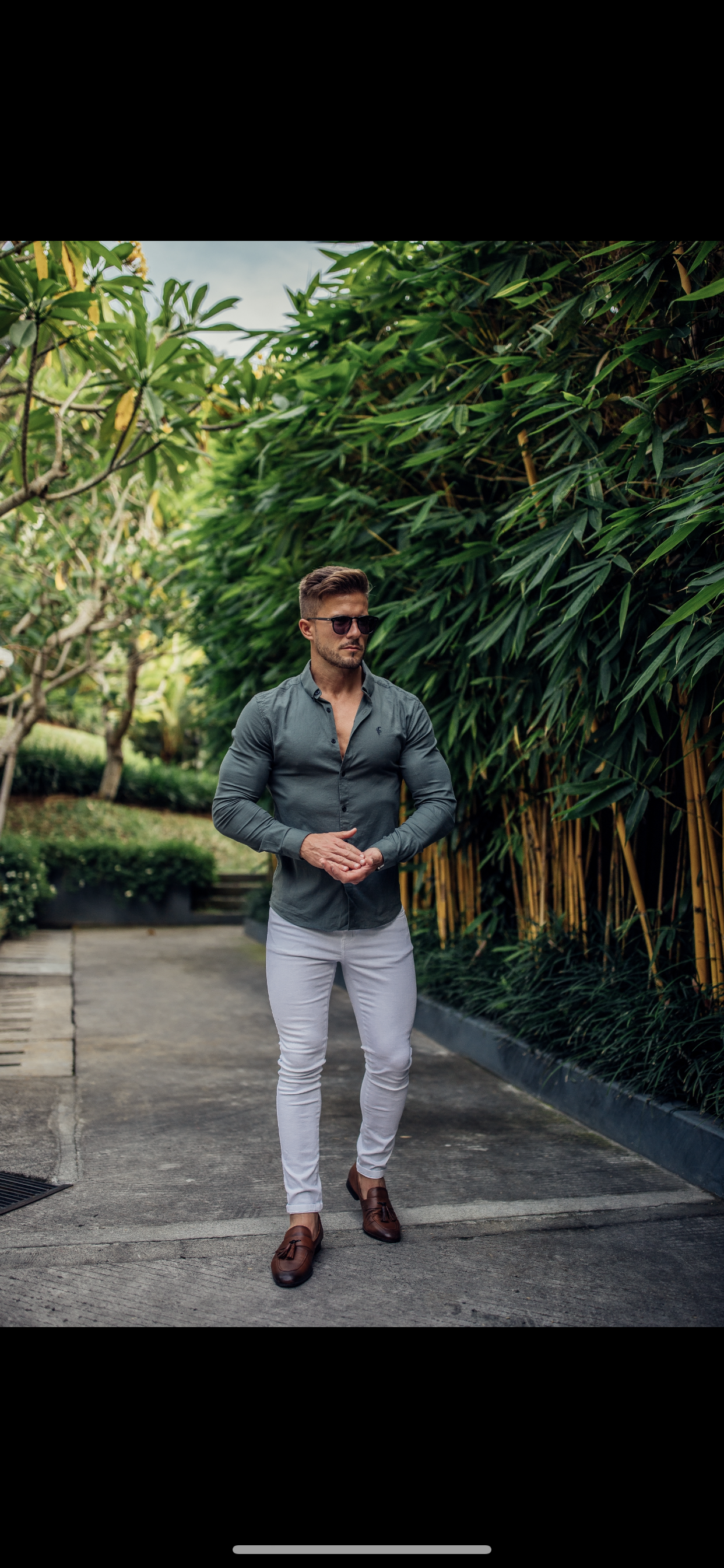 Super Slim Stretch Classic Khaki Oxford Shirt (Black embroidery) - FS553