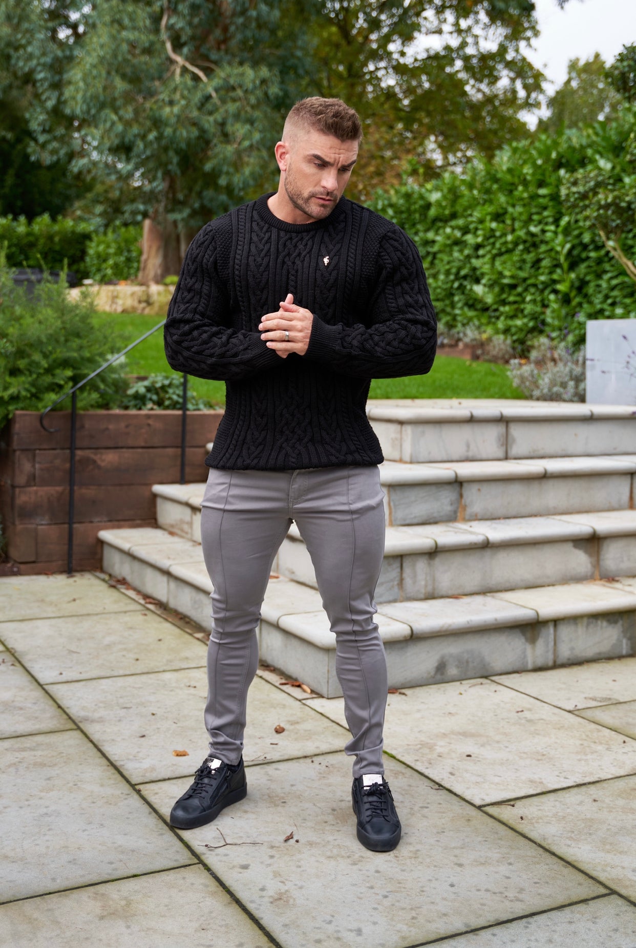 Father Sons Slim Stretch Slate Grey Sateen Pintuck Pants - FSH716