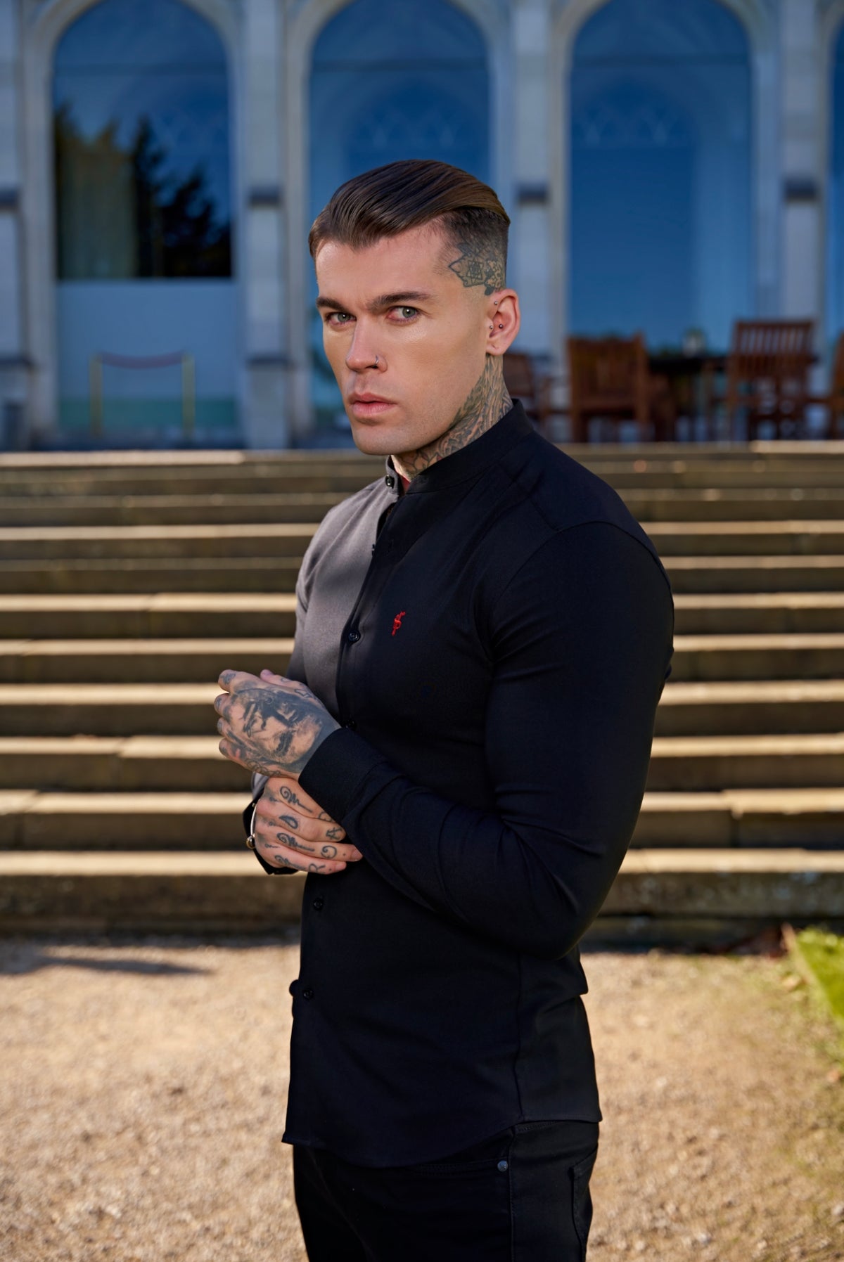 Super Slim Scuba Black Long Sleeve Stretch With Grandad Collar - FS931 (PRE ORDER 12TH NOVEMBER)