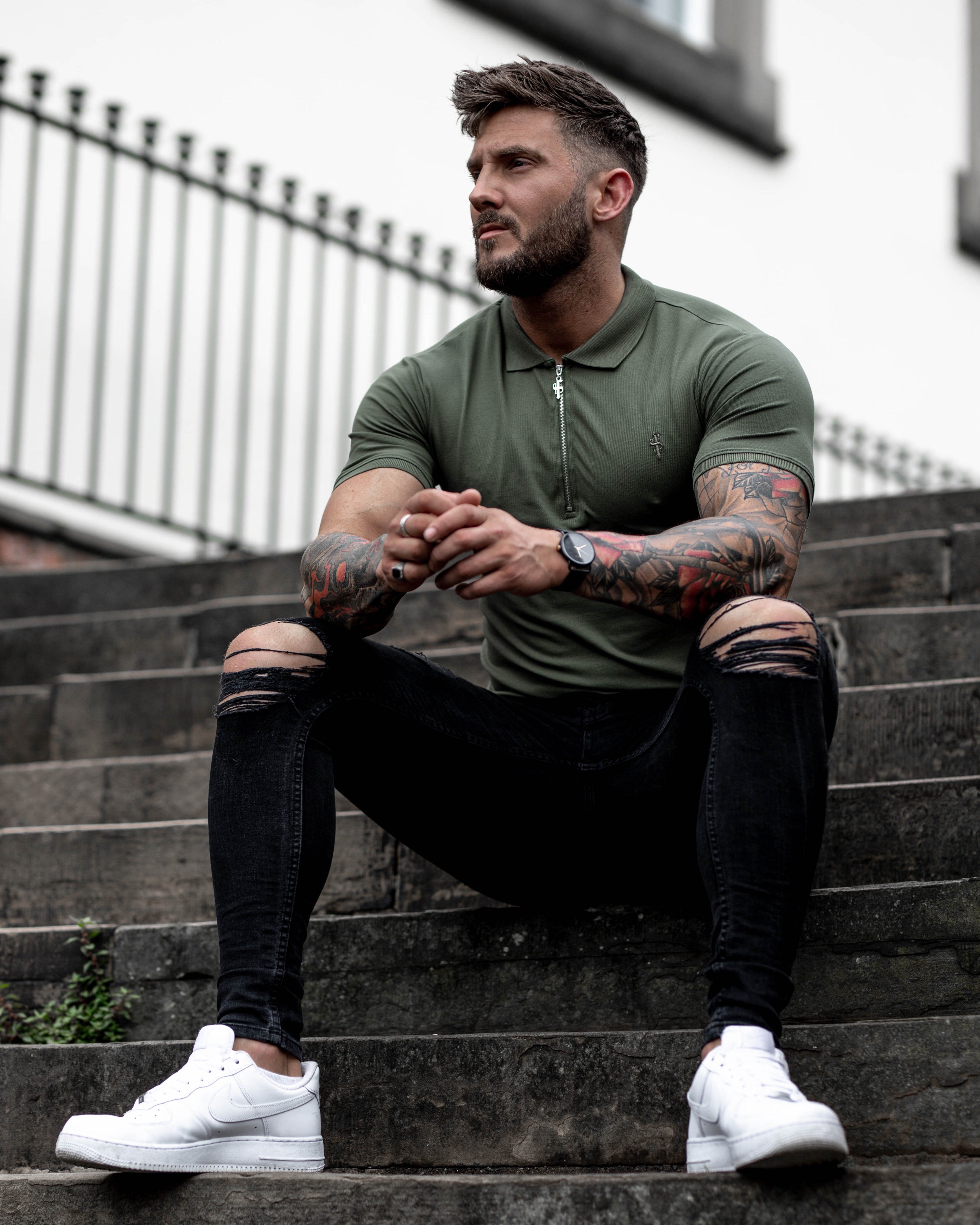 Classic Khaki Zipped Polo Short Sleeve Shirt - FSH028