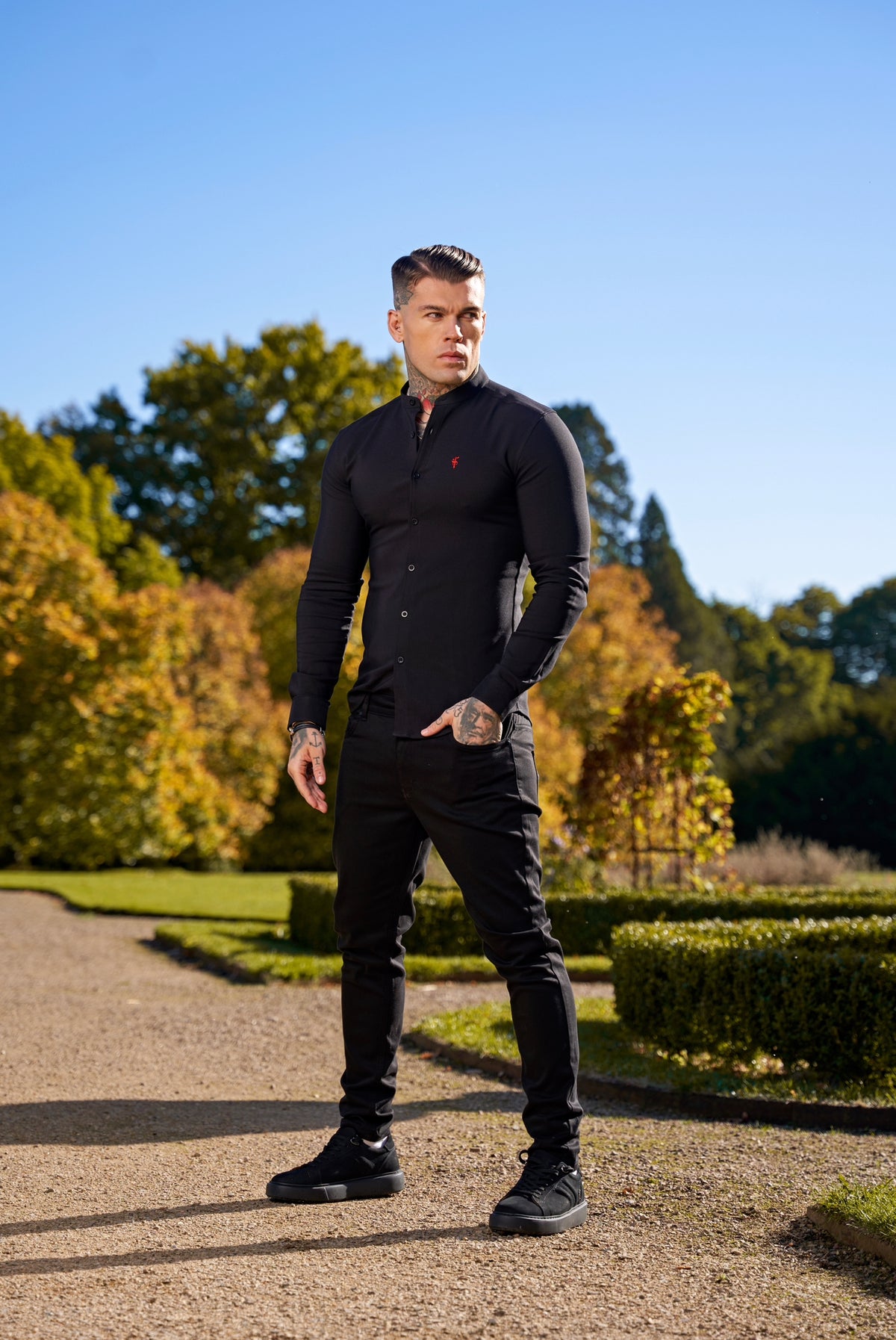 Super Slim Scuba Black Long Sleeve Stretch With Grandad Collar - FS931 (PRE ORDER 12TH NOVEMBER)