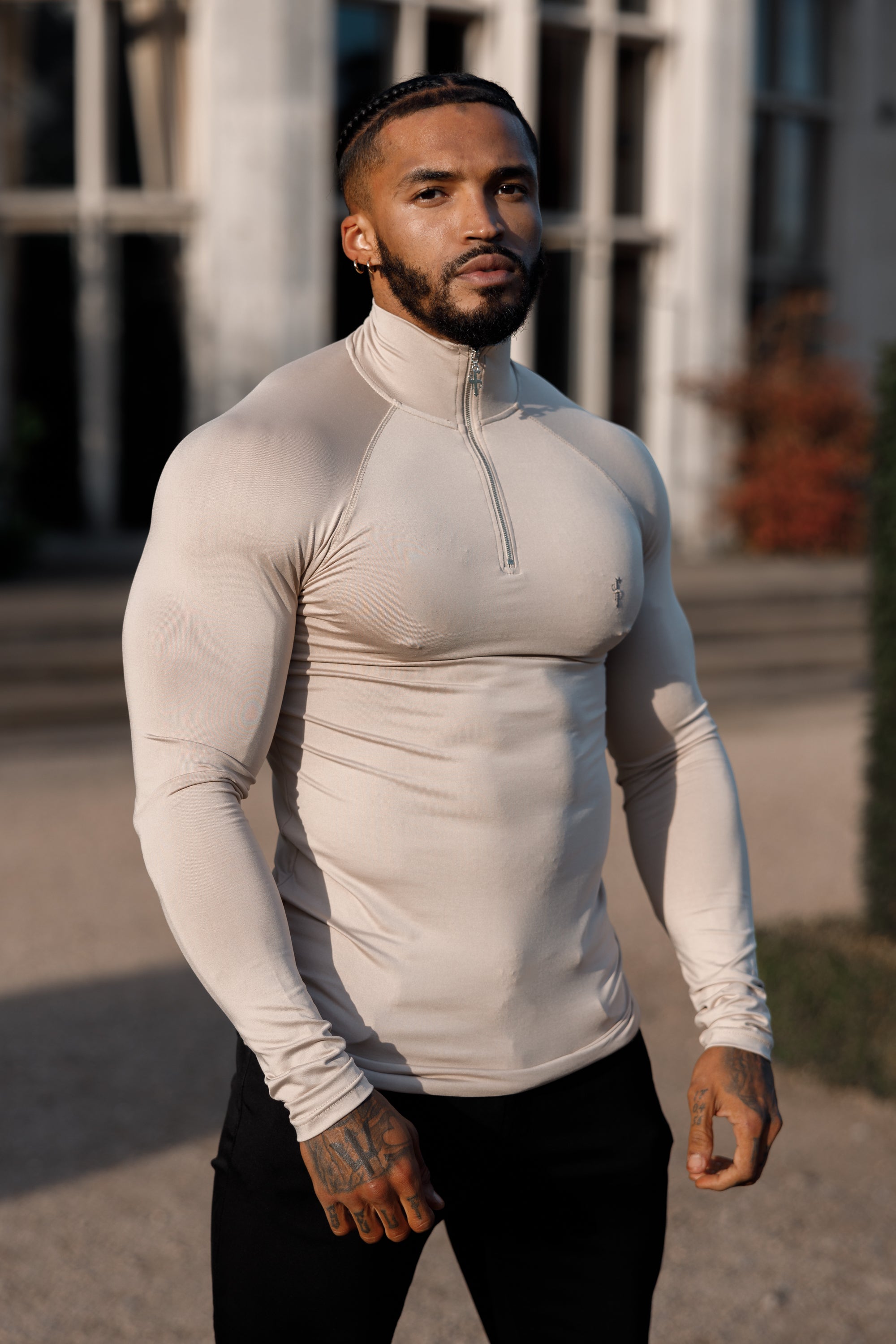 ベイジュ BEIGE. トップス Long Sleeve Beige Half Zip Gym Top - FSH749