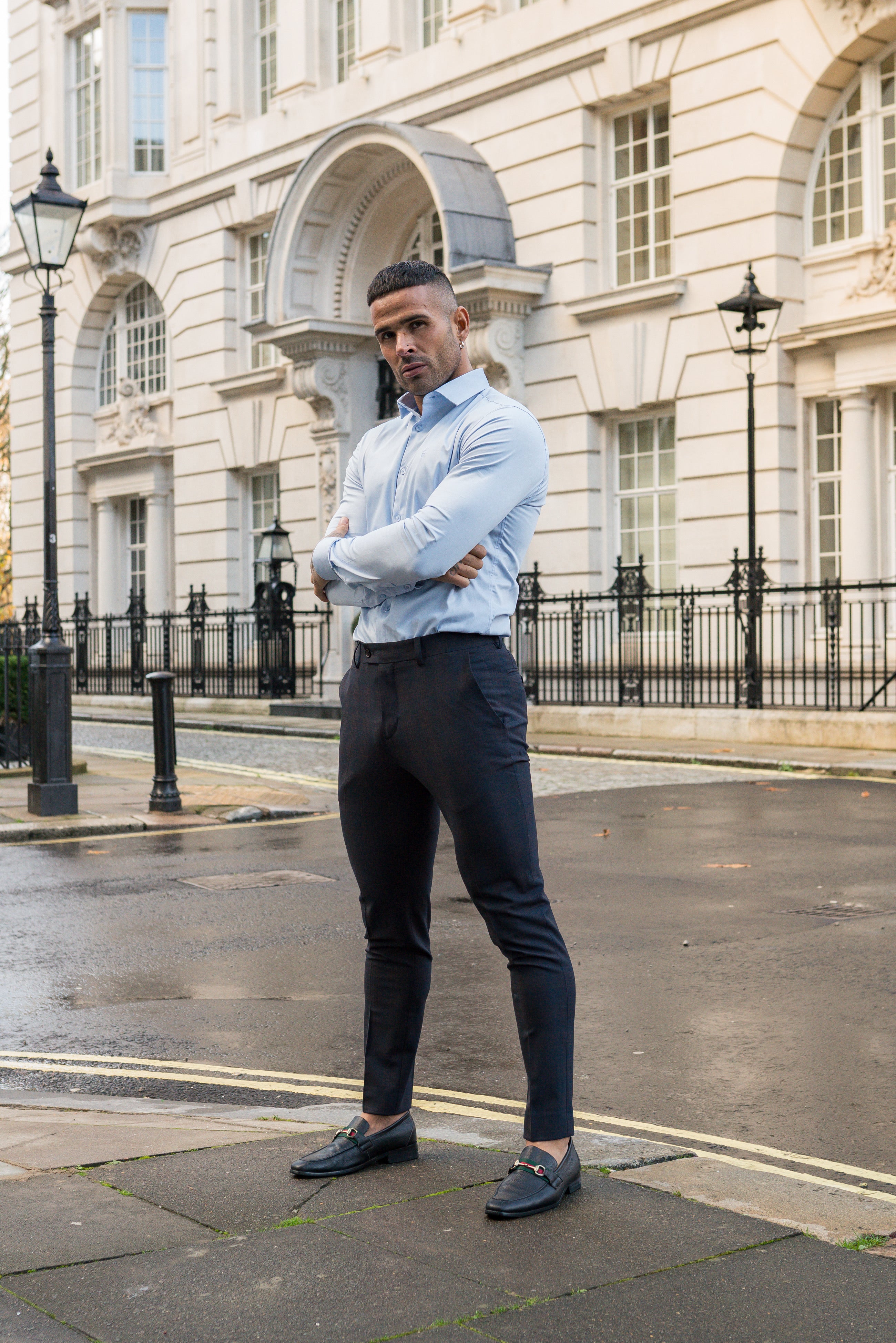 Slim Formal Navy / Tan Stretch Trousers - FST004