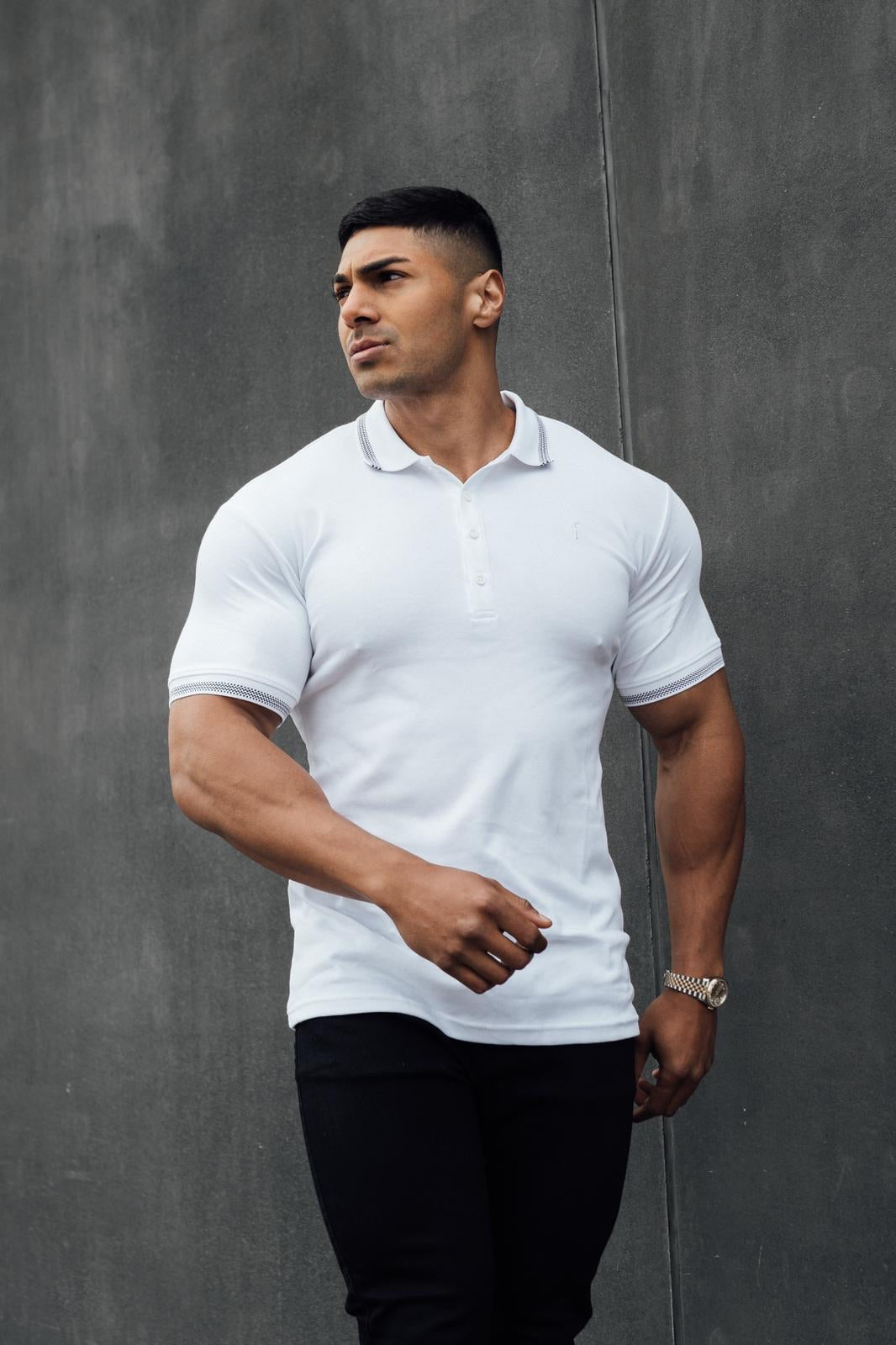 Classic White Pima Polo Shirt with Contrast Collar Short Sleeve - FSH428