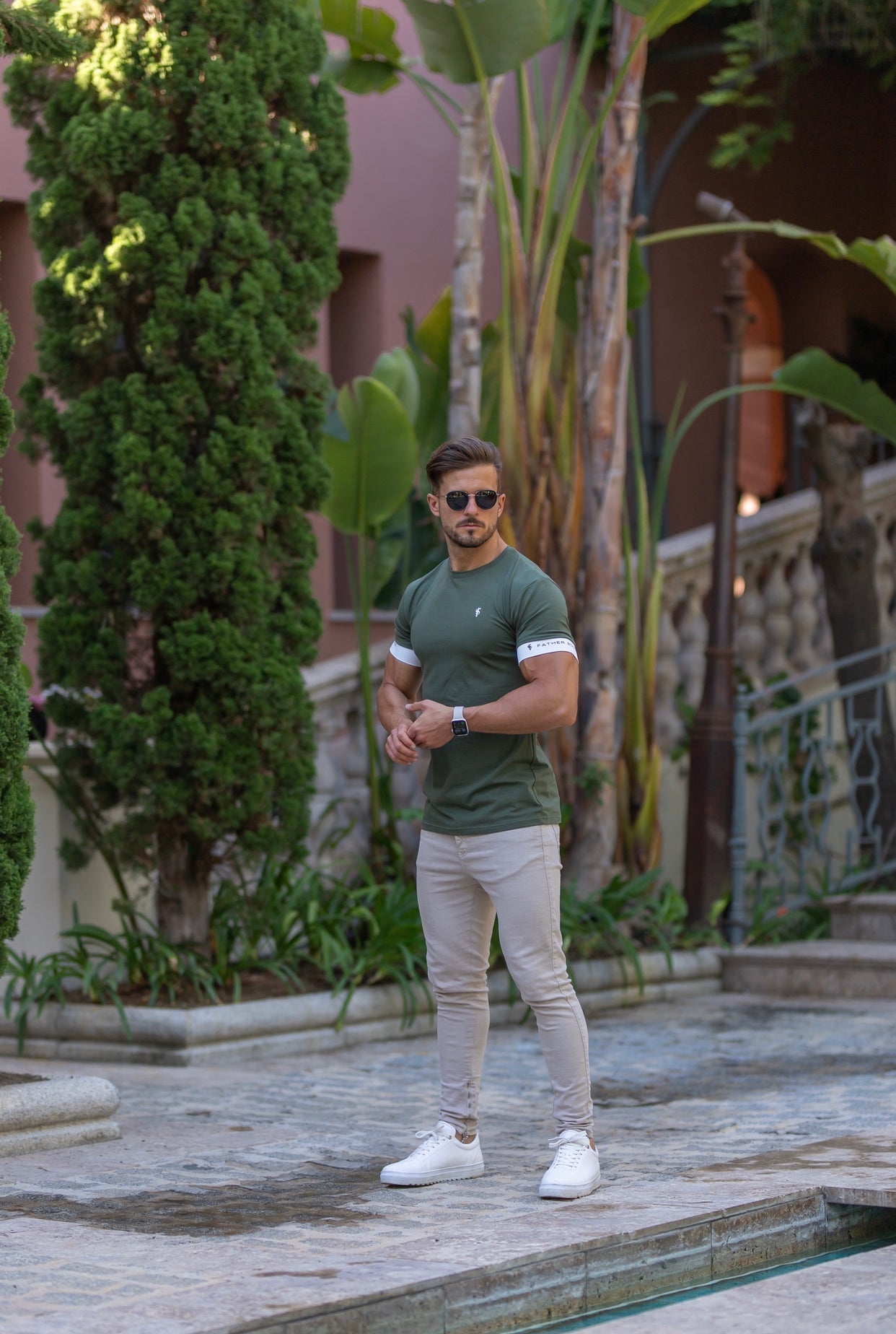 Classic Khaki Crew T Shirt with FS Elastic Sleeve Branding - FSH647