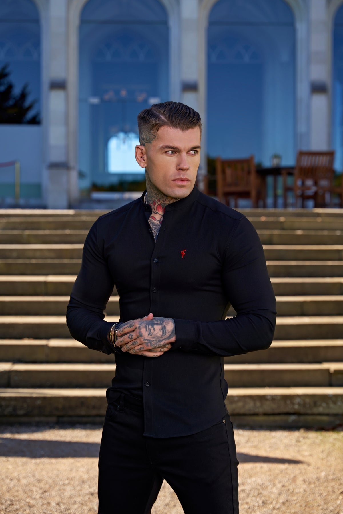 Super Slim Scuba Black Long Sleeve Stretch With Grandad Collar - FS931 (PRE ORDER 12TH NOVEMBER)