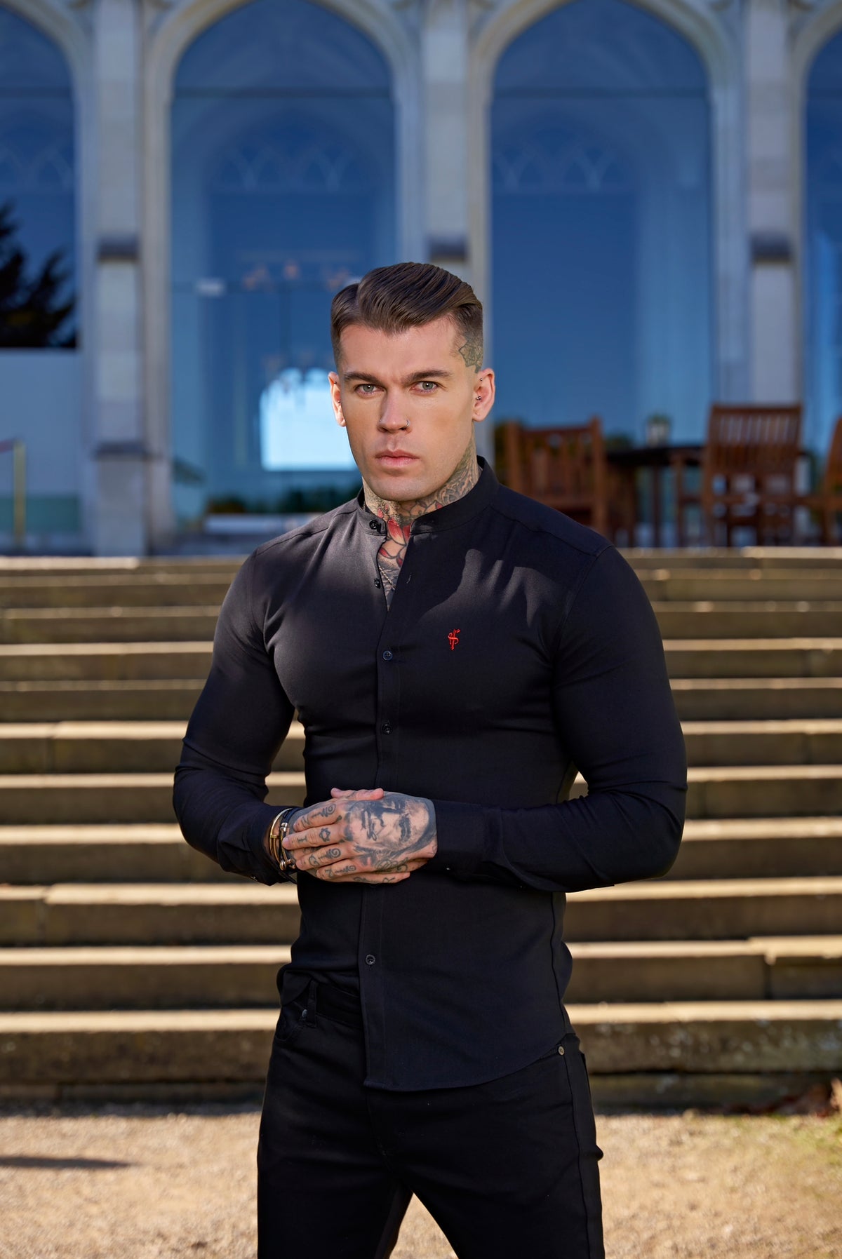 Super Slim Scuba Black Long Sleeve Stretch With Grandad Collar - FS931 (PRE ORDER 12TH NOVEMBER)