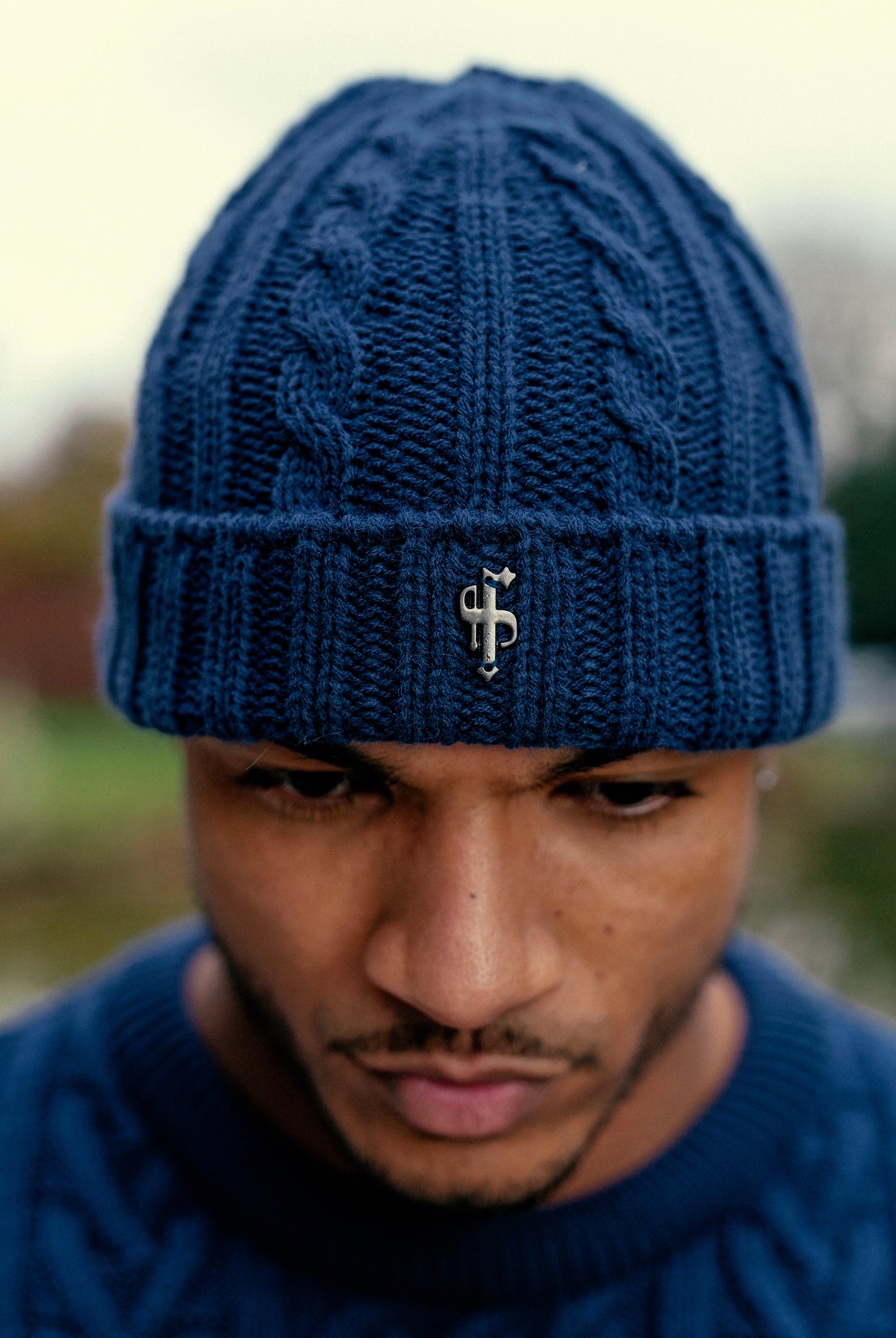 Royal Blue Beanie Hat With Metal Emblem - FSJ047
