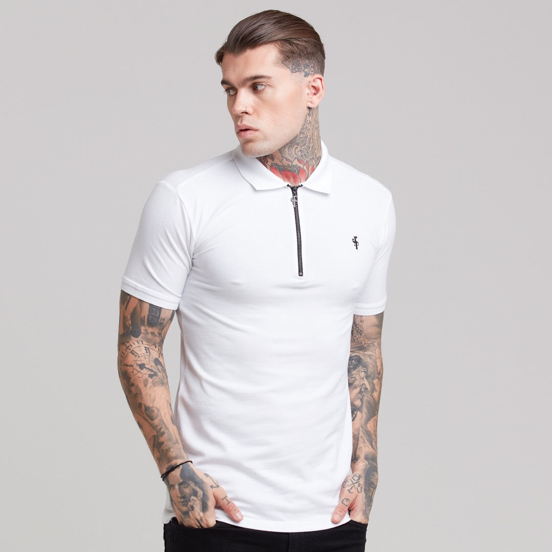 Classic White Zipped Polo Shirt - FSH299
