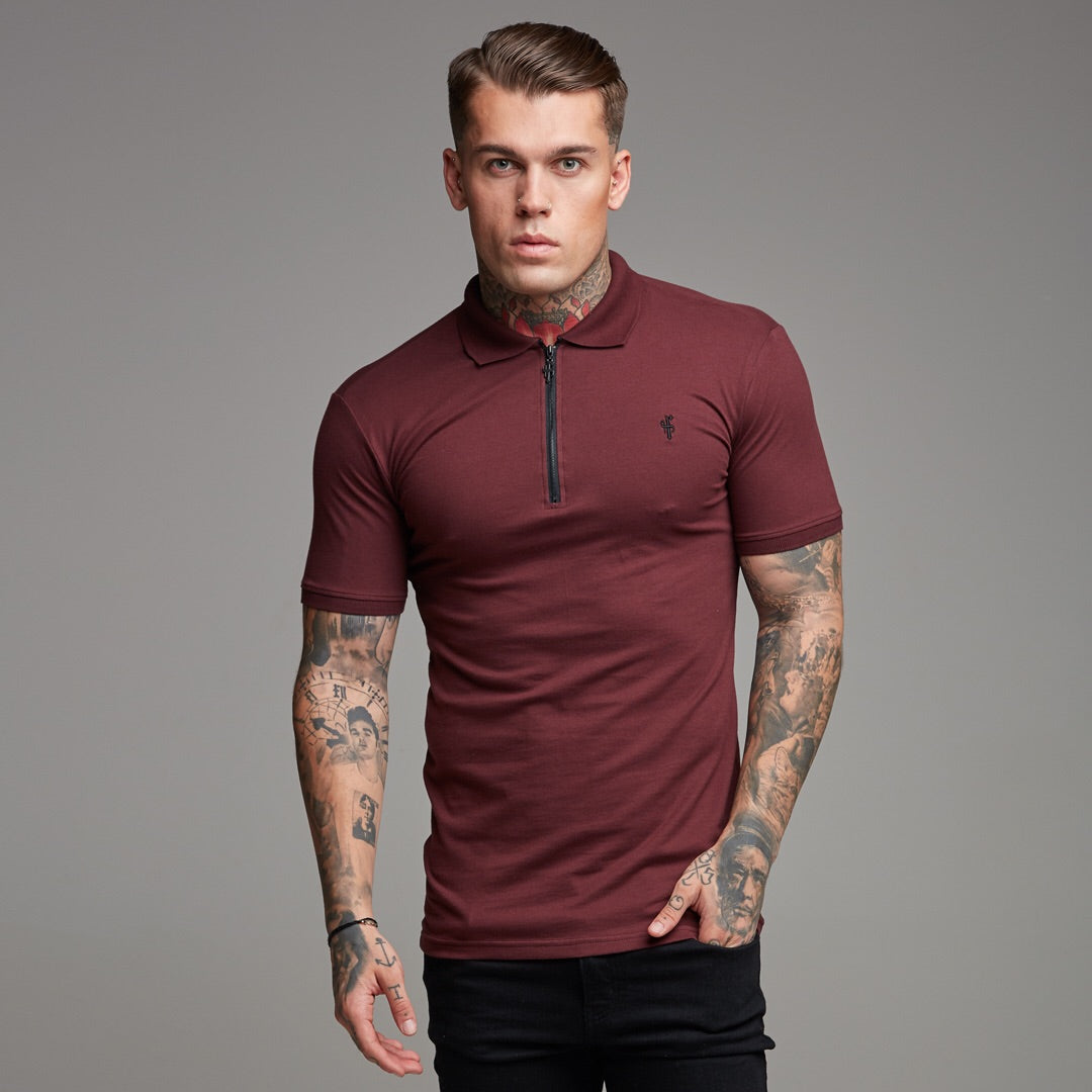 Classic Burgundy and Black Zipped Polo Shirt - FSH333