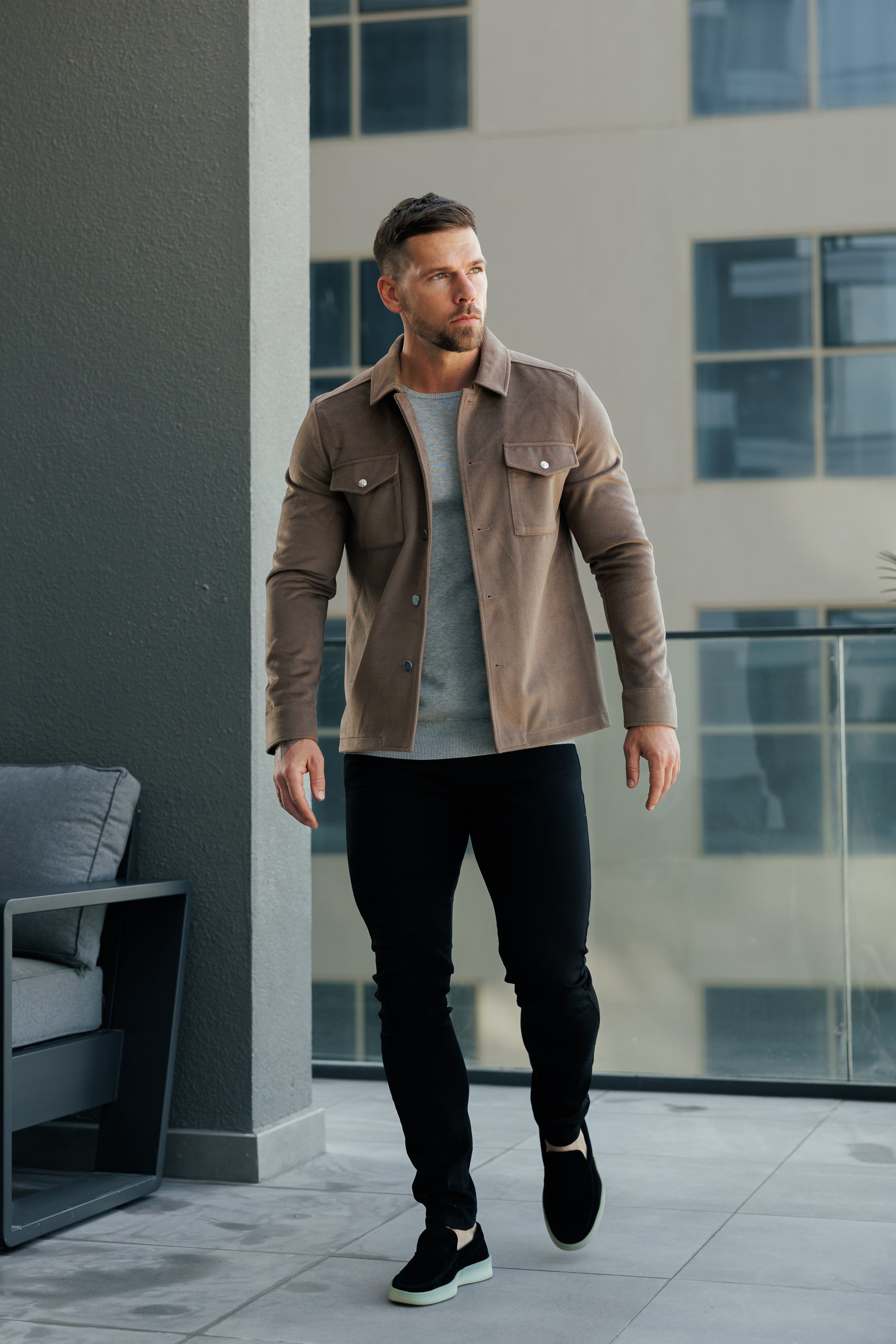 FS Brushed Button Up Plain Jacket Taupe - FSN184 