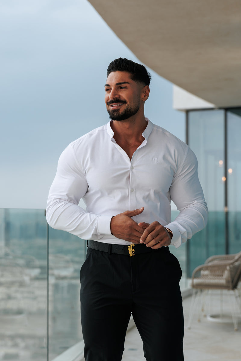Father Sons Super Slim Stretch Classic Oxford White Grandad Collar - FS732