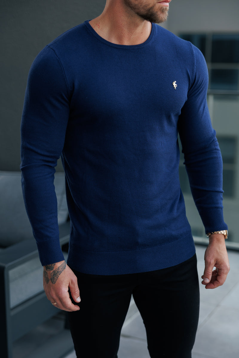 FS Navy Crew Neck Knitted Jumper With FS Branding -  FSN197