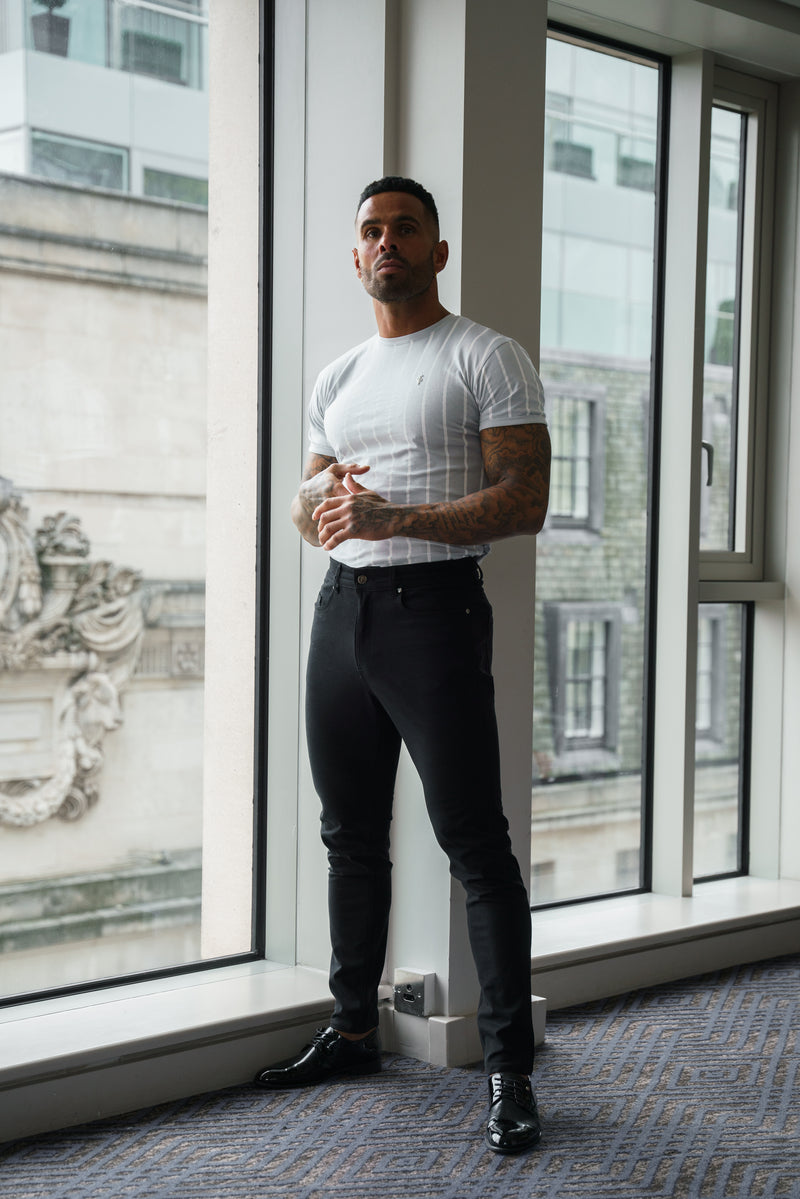 Father Sons Printed Light Grey / White Stripe Fitted T Shirt - FSH1172