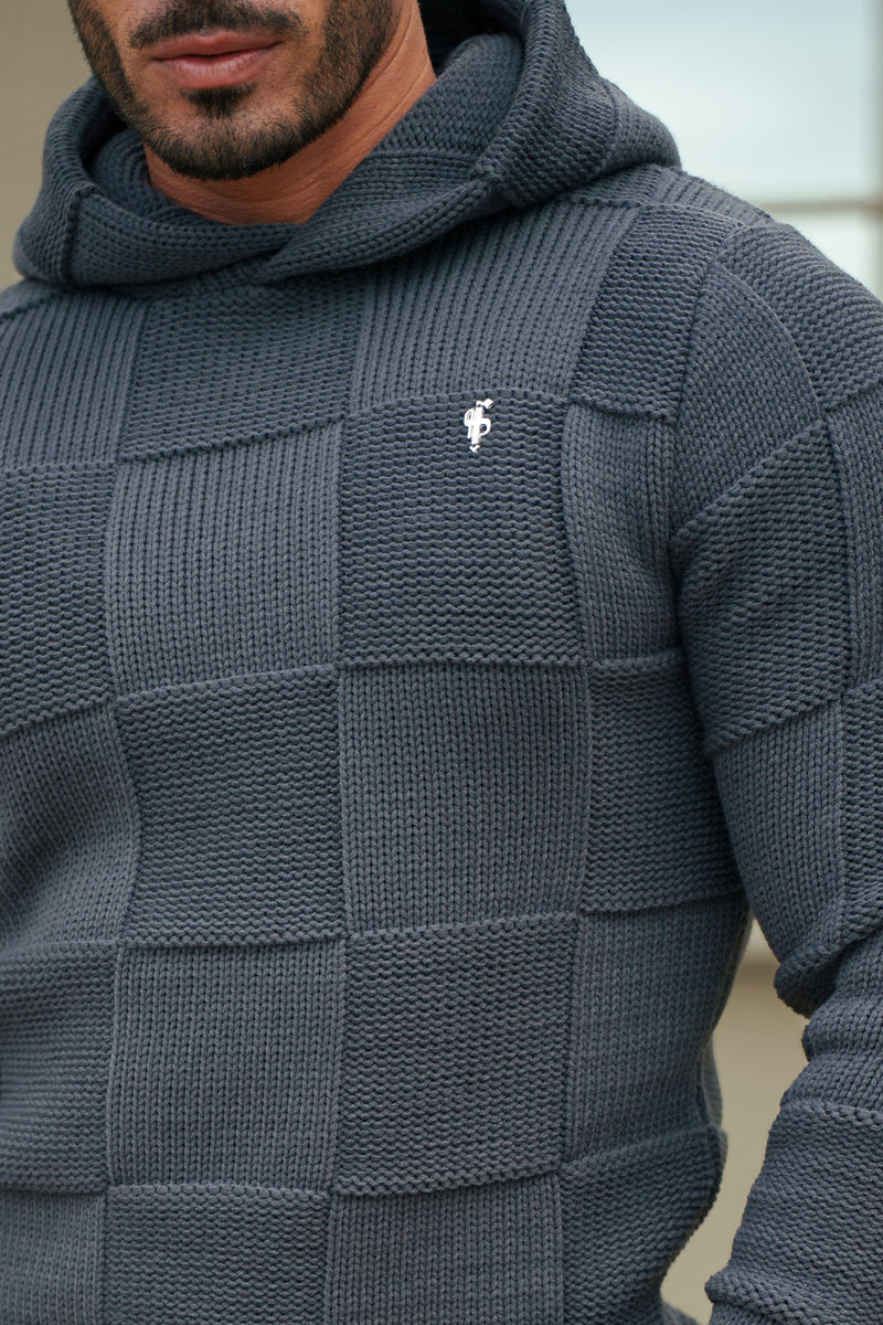 Father Sons Gunmetal Checkerboard Knitted Hoodie - FSJ136 (PRE ORDER 11TH DECEMBER)