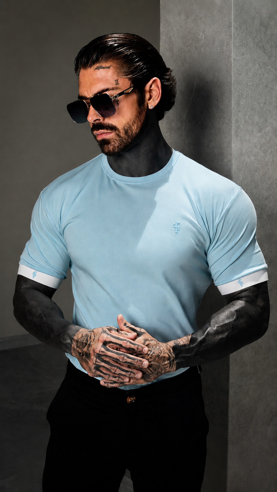 Classic Light Blue Crew T Shirt with FS Elastic Sleeve Branding - FSH1562