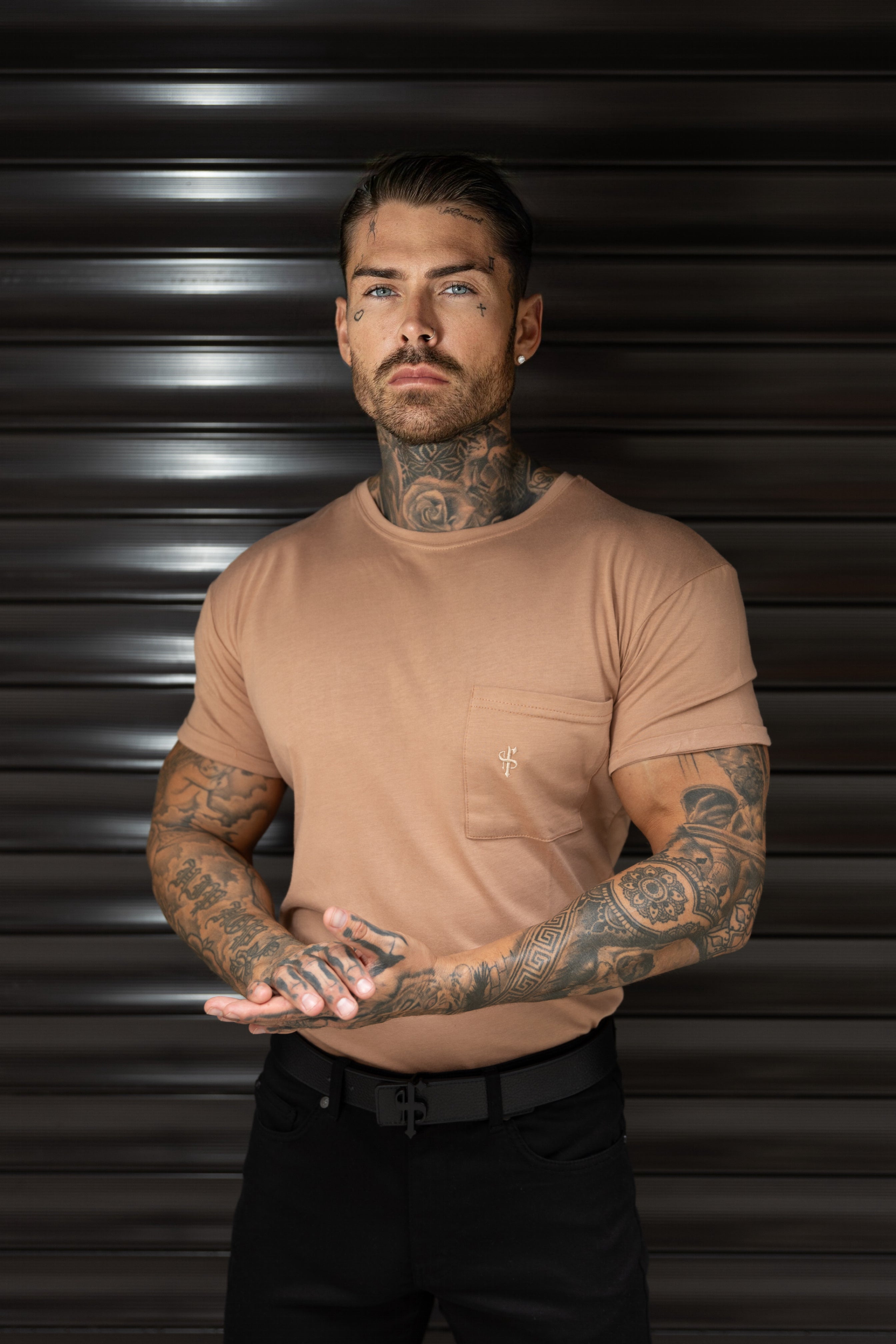 Taupe Bamboo Crew T Shirt With Pocket Short Sleeve- FSH1100