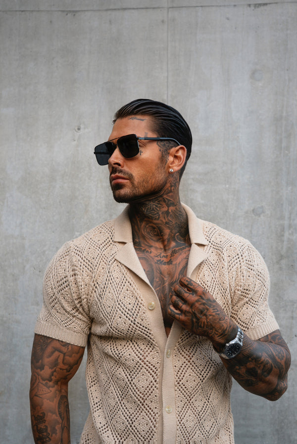 Father Sons Crochet Shirt Honesty Beige Short Sleeve - FSJ076
