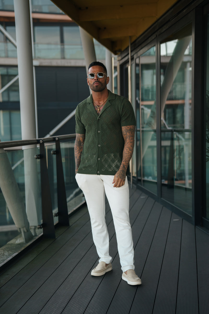 Father Sons Crochet Shirt Deep Olive Short Sleeve - FSJ081