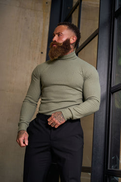 Father Sons Classic Olive Ribbed Knit Roll-neck Jumper - FSH1300 
