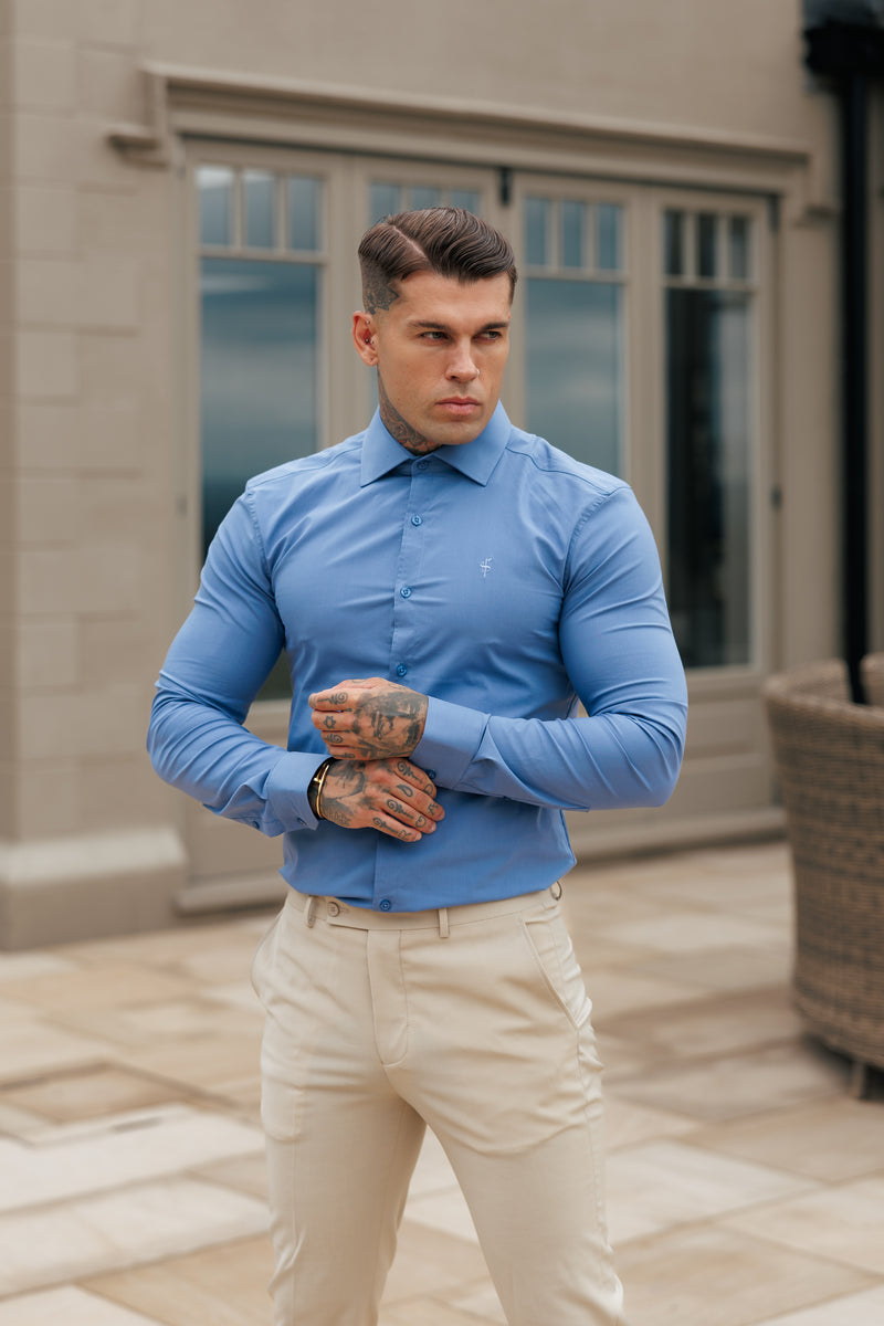 Father Sons Muscle Fit Advanced Stretch Mid Blue with Cutaway Collar  - FS1199