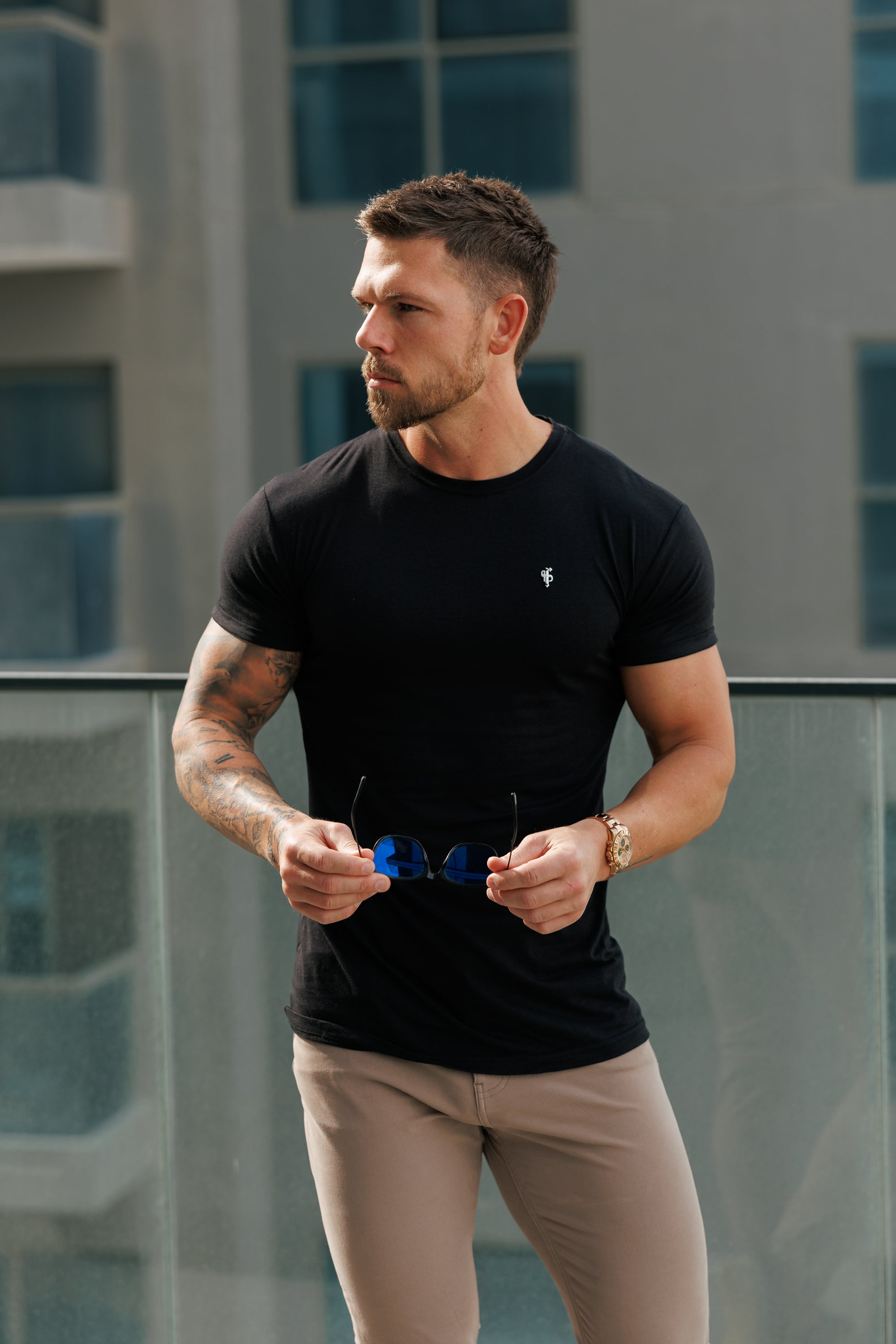 Black / Silver Bamboo Crew T Shirt - FSH1210