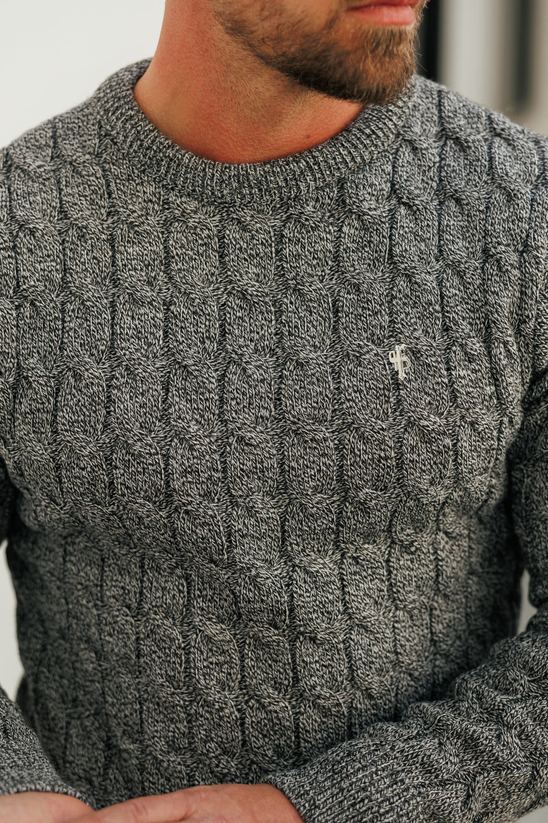 Father Sons Link Weave Knit Black/ White Two Tone Crew Neck Jumper - FSJ132