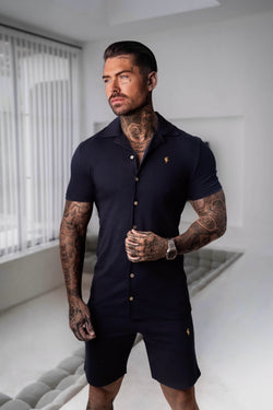 Father Sons Stretch Navy Pique Revere Shirt Short Sleeve - FSH1386