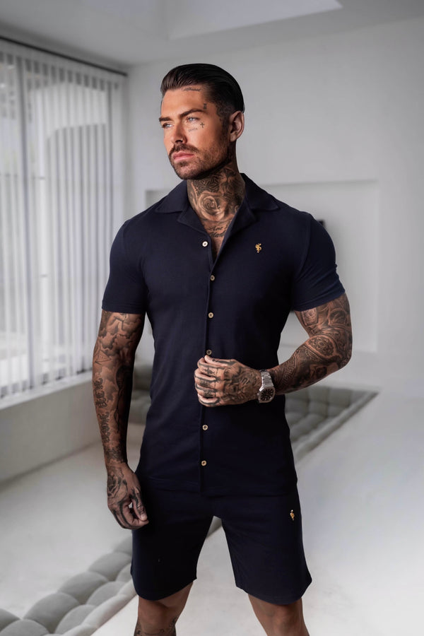 Father Sons Stretch Navy Pique Revere Shirt Short Sleeve - FSH1386