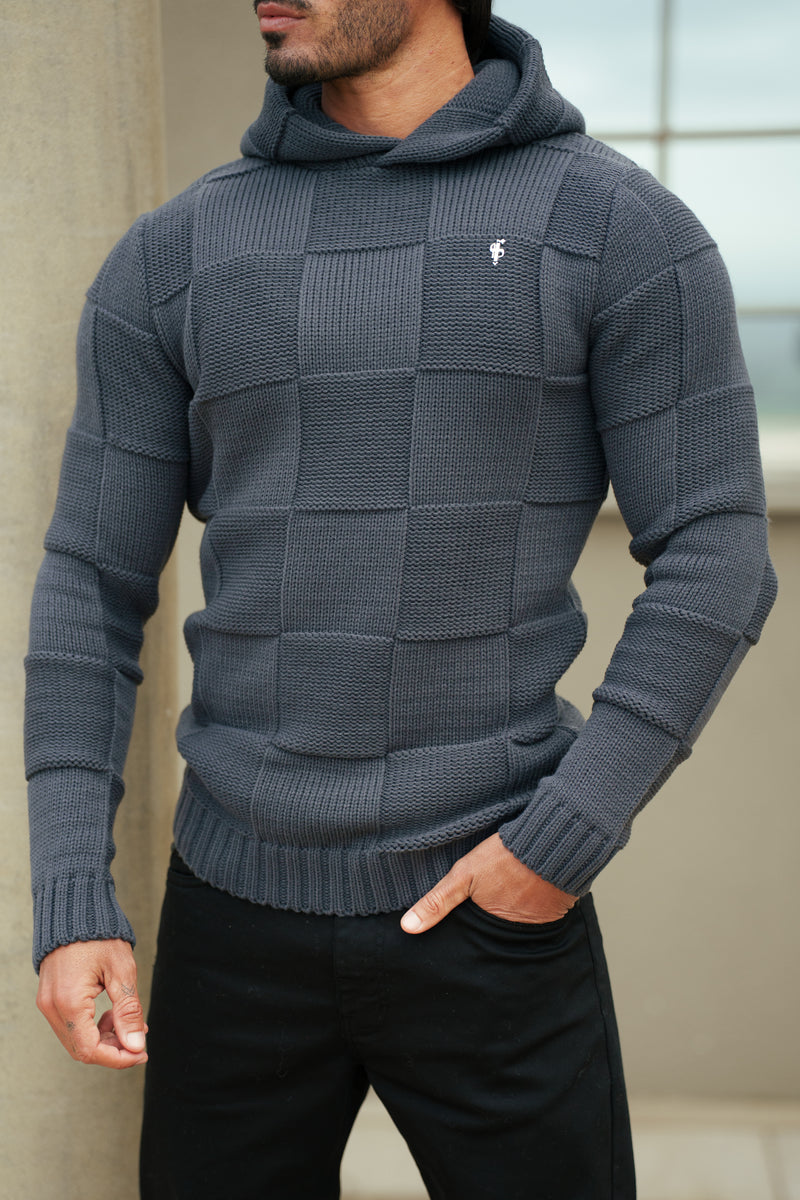 Father Sons Gunmetal Checkerboard Knitted Hoodie - FSJ136 (PRE ORDER 11TH DECEMBER)