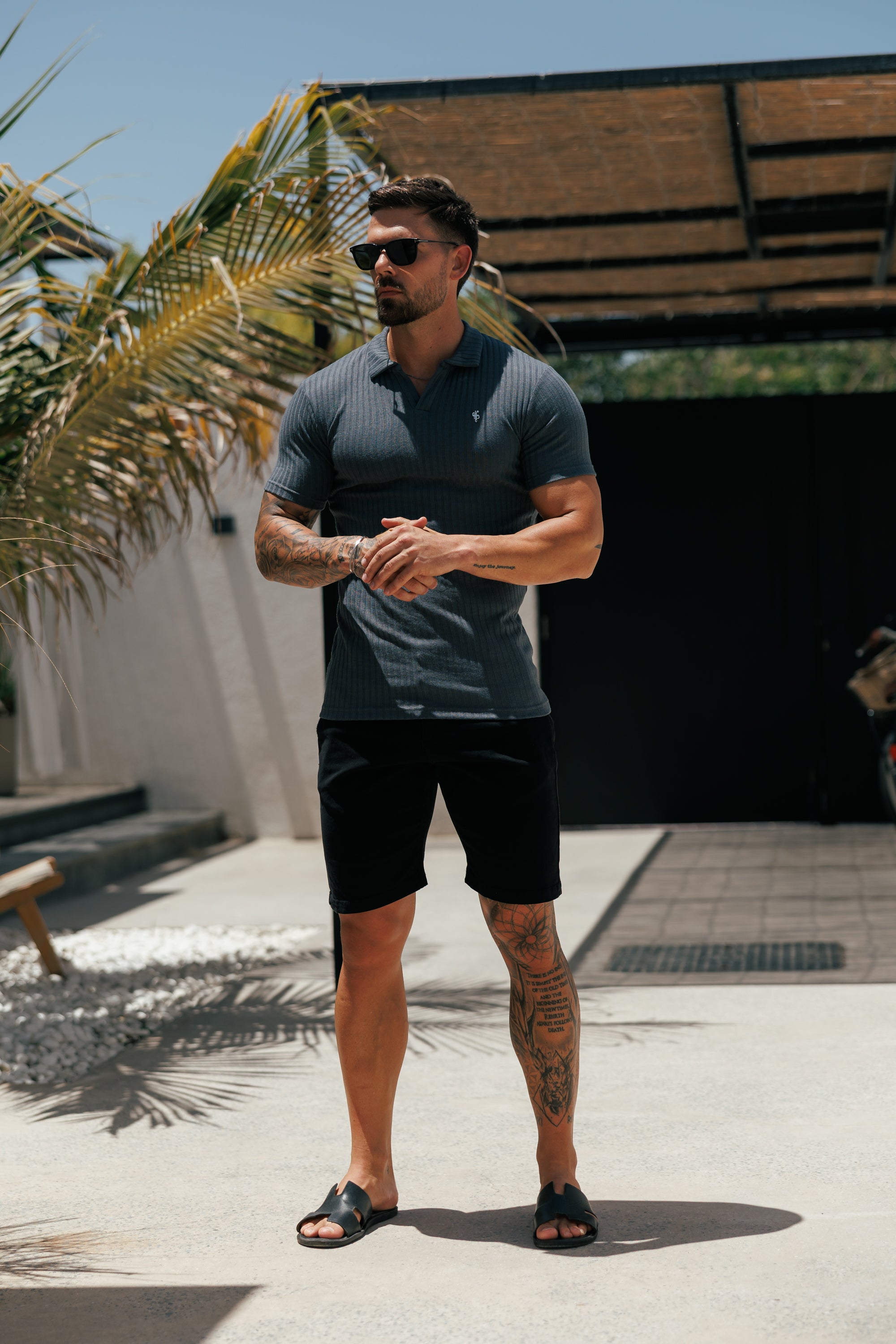 Charcoal / Silver Ribbed Revere Short Sleeve Polo Shirt - FSH1463 (PRE ORDER 16TH JUNE)