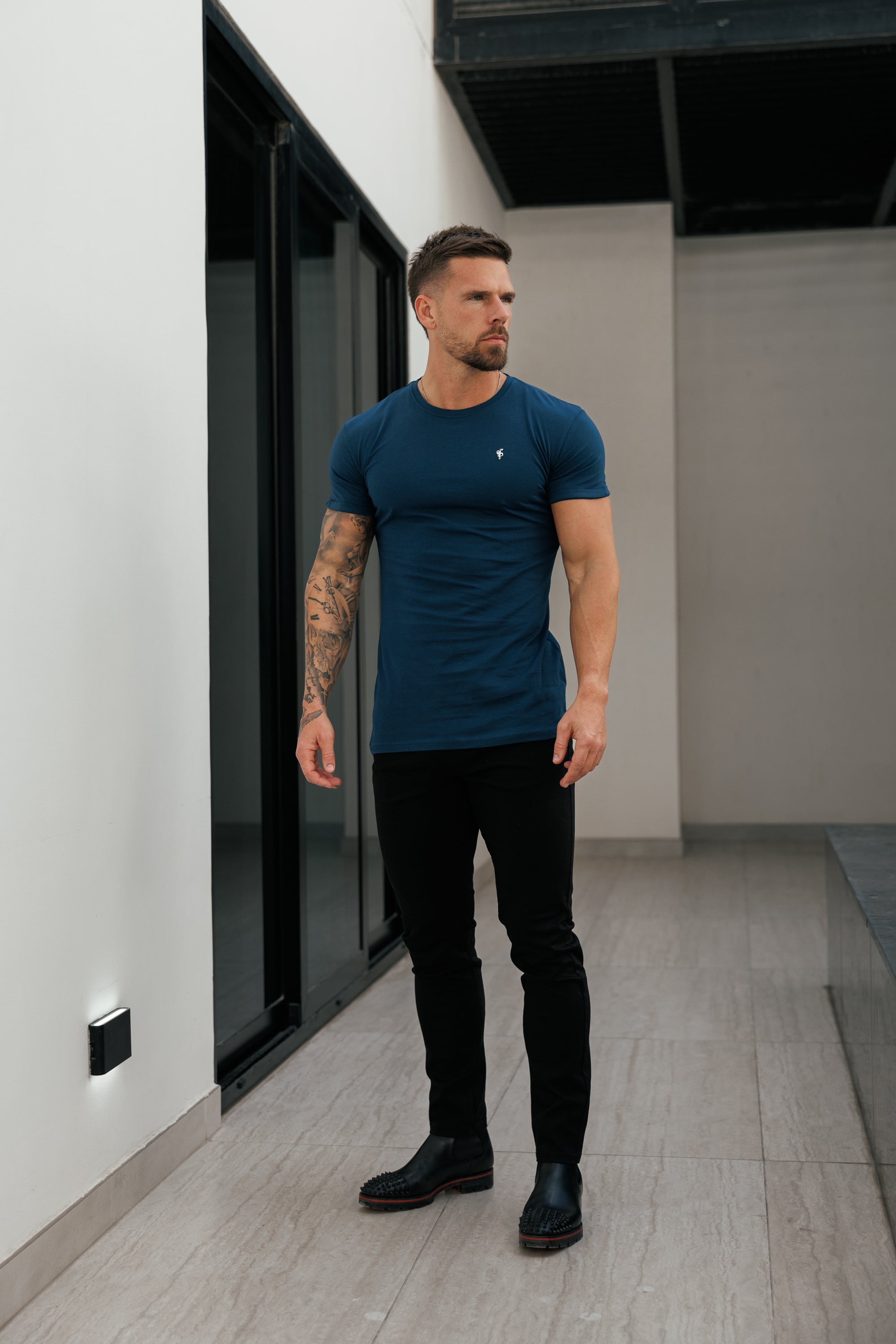 Navy / Silver Crew Tshirt with Silver Metal Emblem Decal FSH1451