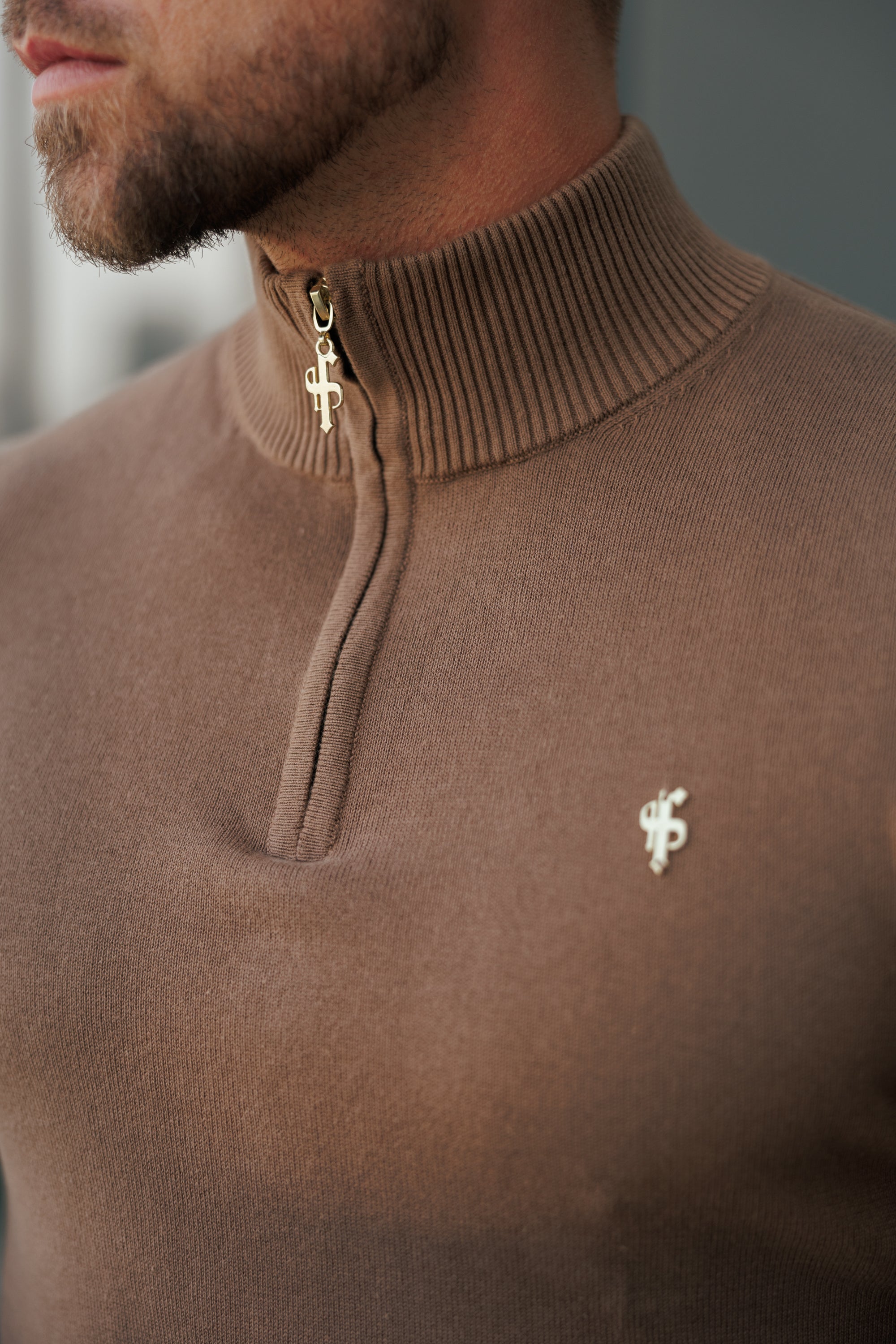 FS Camel Funnel Neck Knitted Jumper With FS Branding -  FSN187