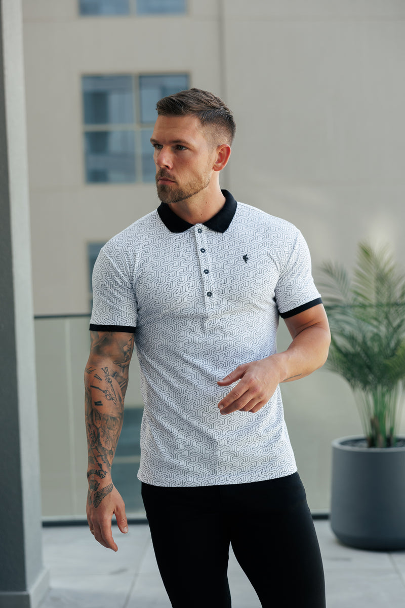 Father Sons White / Black Geo Printed Polo Shirt - FSH1233