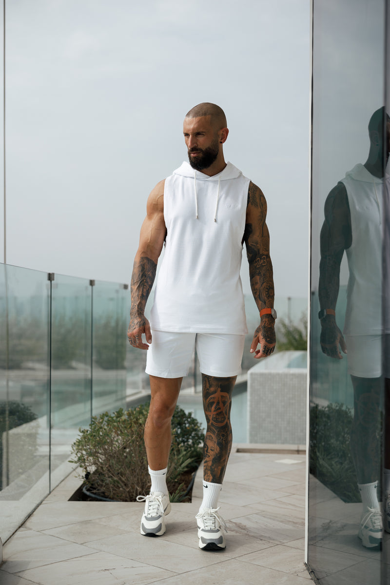 Father Sons Sleeveless White Gym Hoodie - FSH897