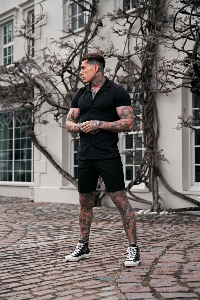 Father Sons Stretch Black Pique Revere Shirt Short Sleeve - FSH1067