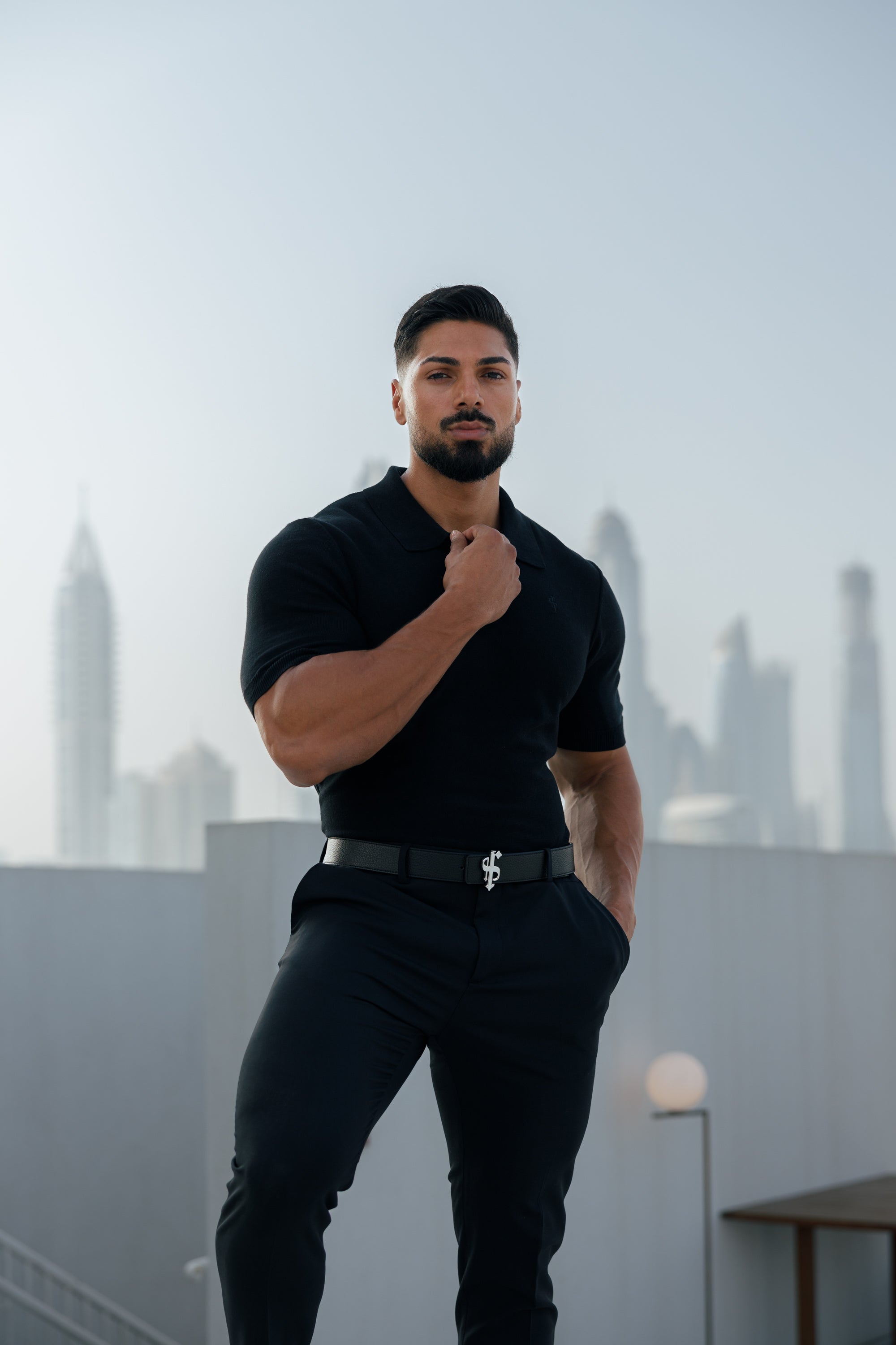 Classic Plain Black Knitted Polo Short Sleeve - FSN108