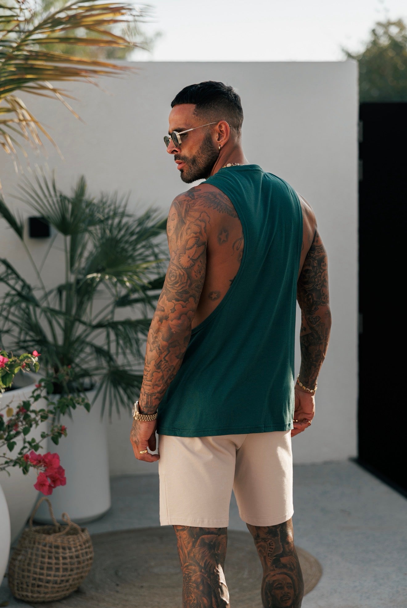 Classic Bamboo Dropped Armhole Forest Green Vest - FSH1489 (PRE ORDER 24TH JULY)
