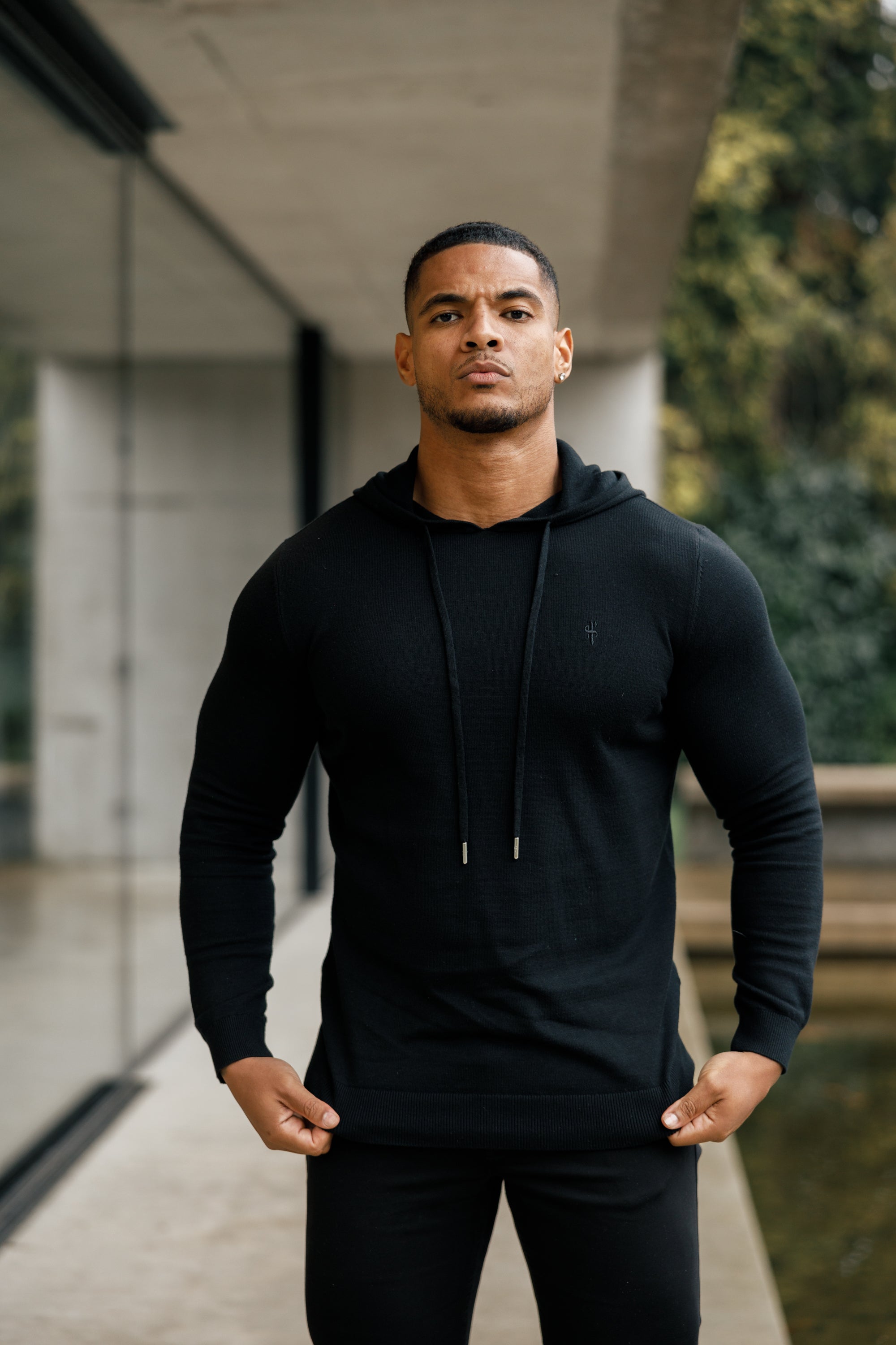 Black Knitted Overhead Hoodie - FSN115