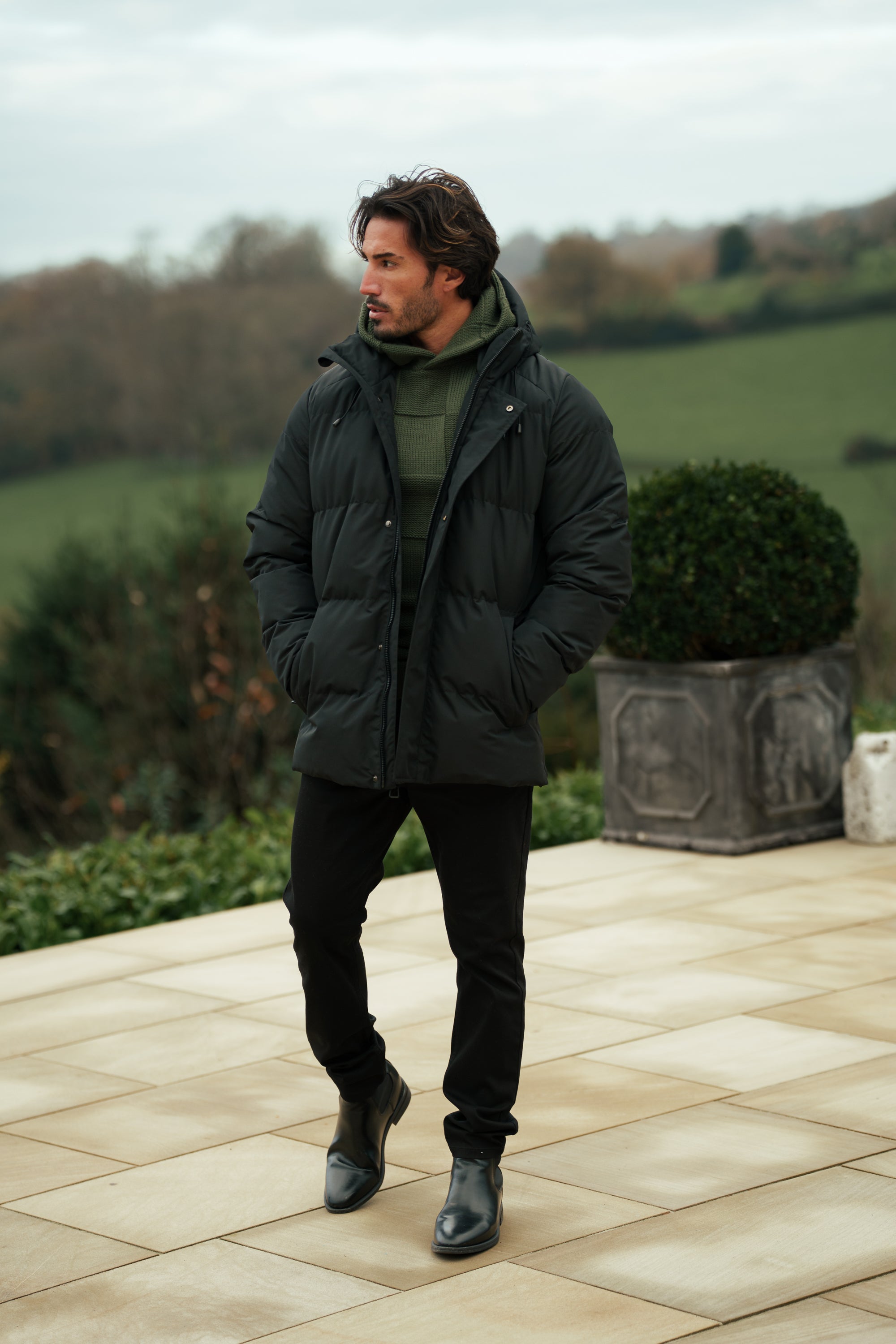 Black Padded Coat with Hood - FSN234