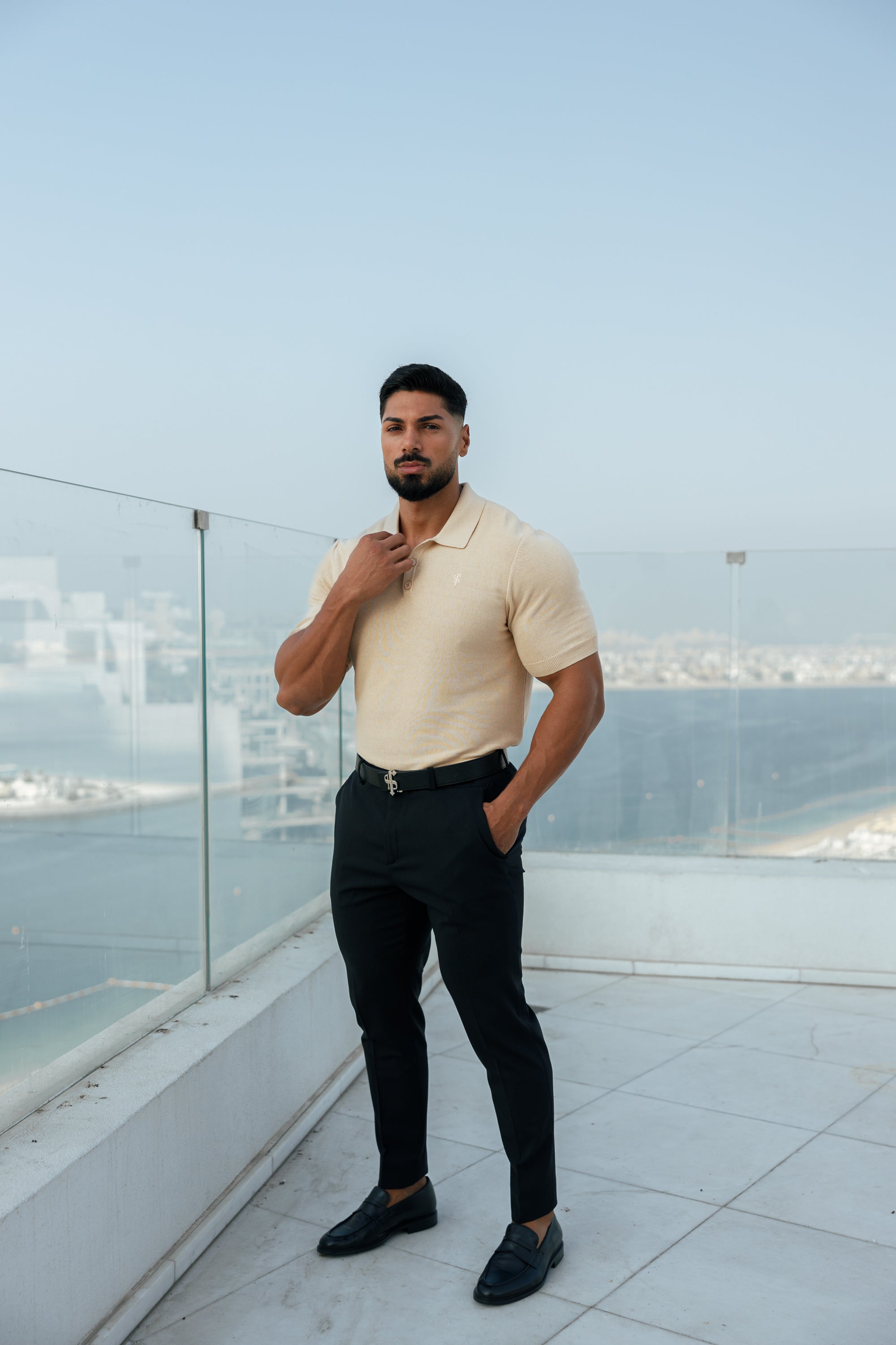 Classic Plain Beige Knitted Polo Short Sleeve - FSN111