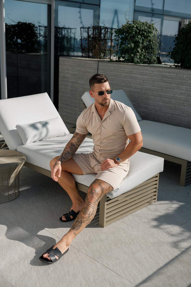 Father Sons Stretch Beige / Gold Pique Revere Shirt Short Sleeve - FSH1075