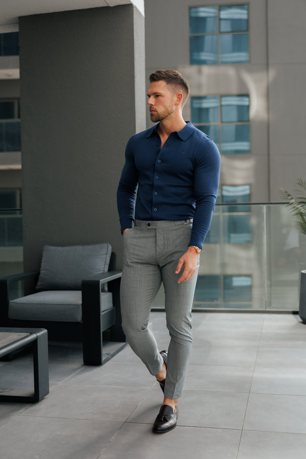 Father Sons Slim Formal Grey Marl Stretch Pants with Side Adjusters - FST021 