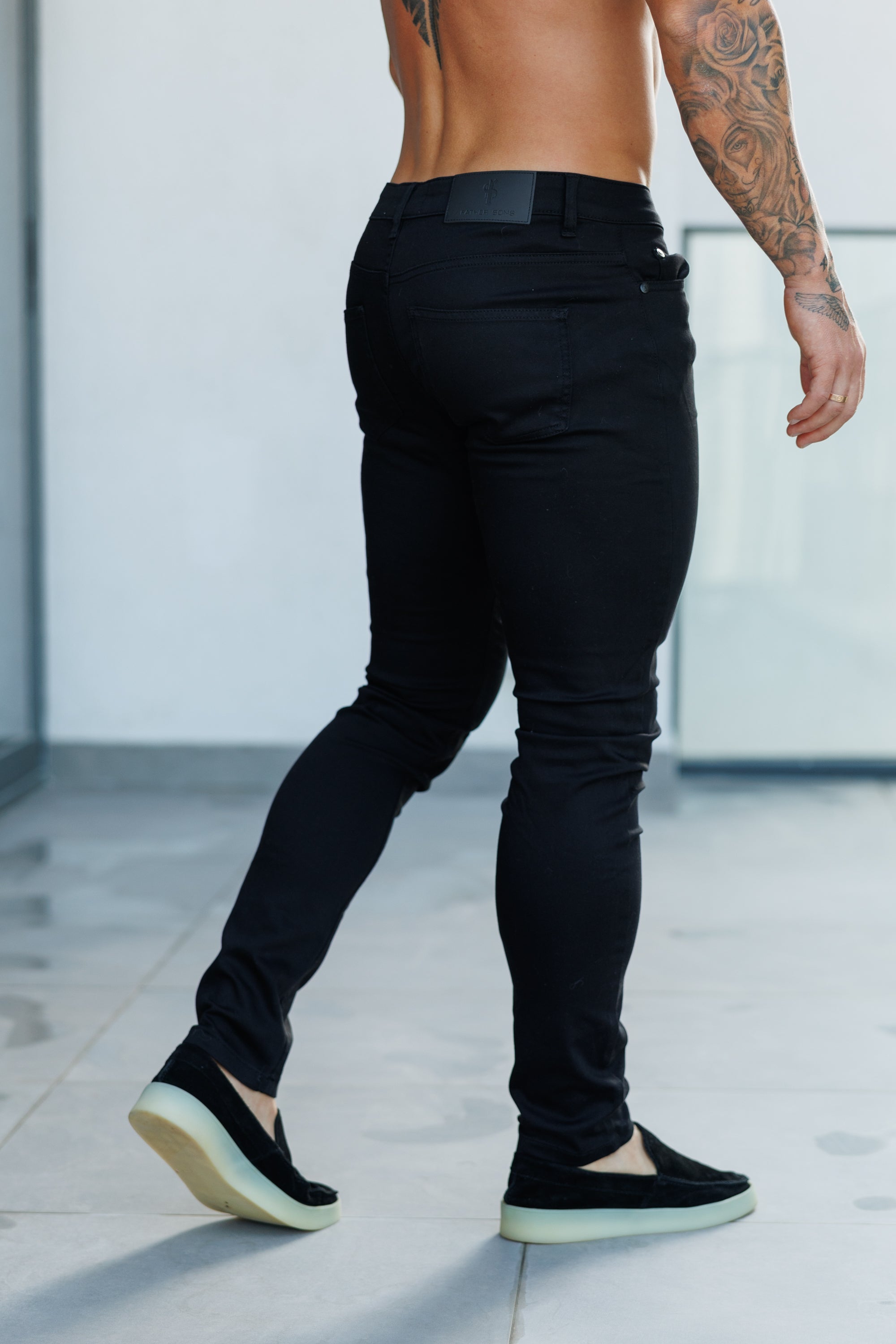 Father Sons Slim Stretch Black Relaxed Sateen Pants - FSH1302