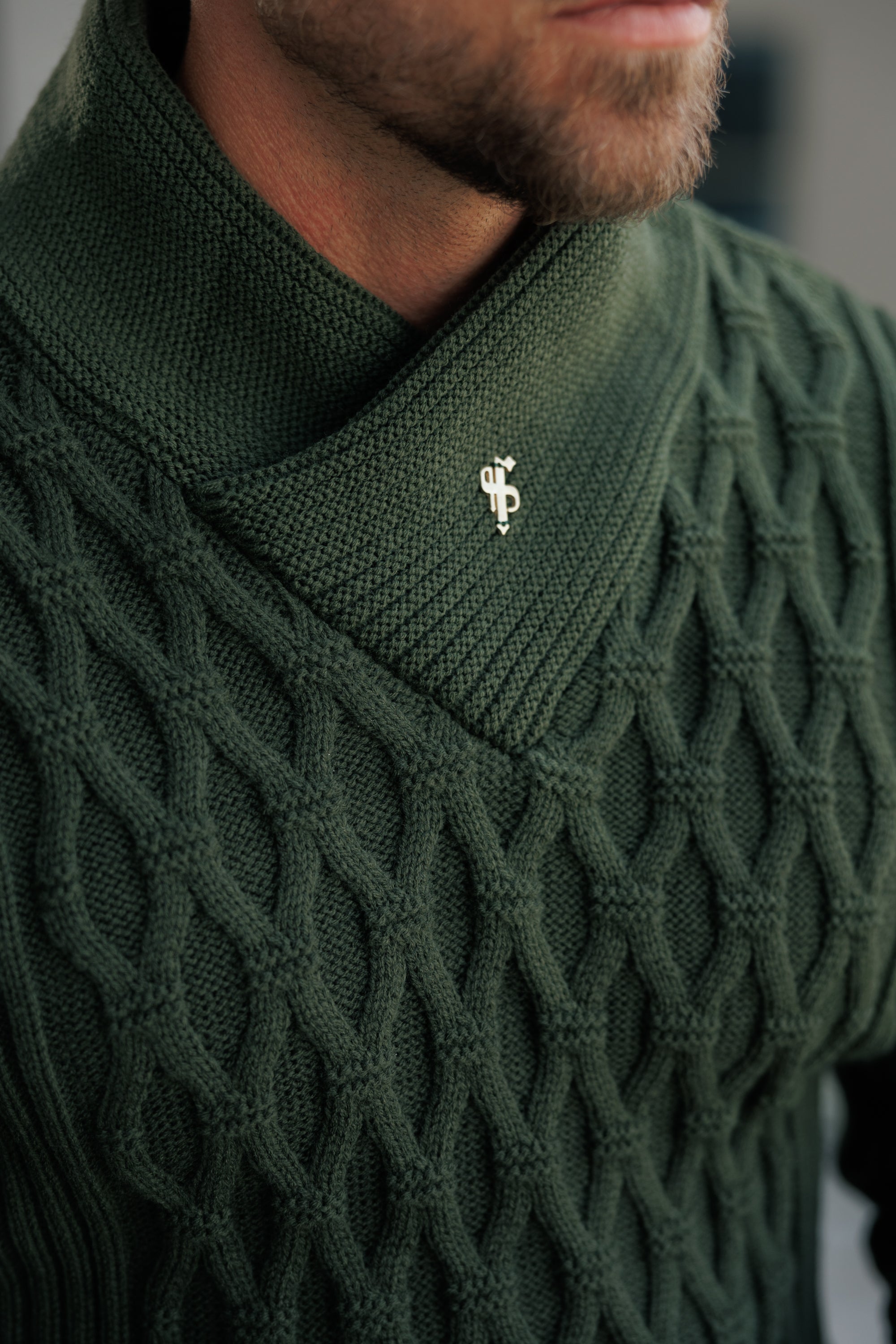 Father Sons Chunky Cable Knit Olive Sweater -  FSJ061