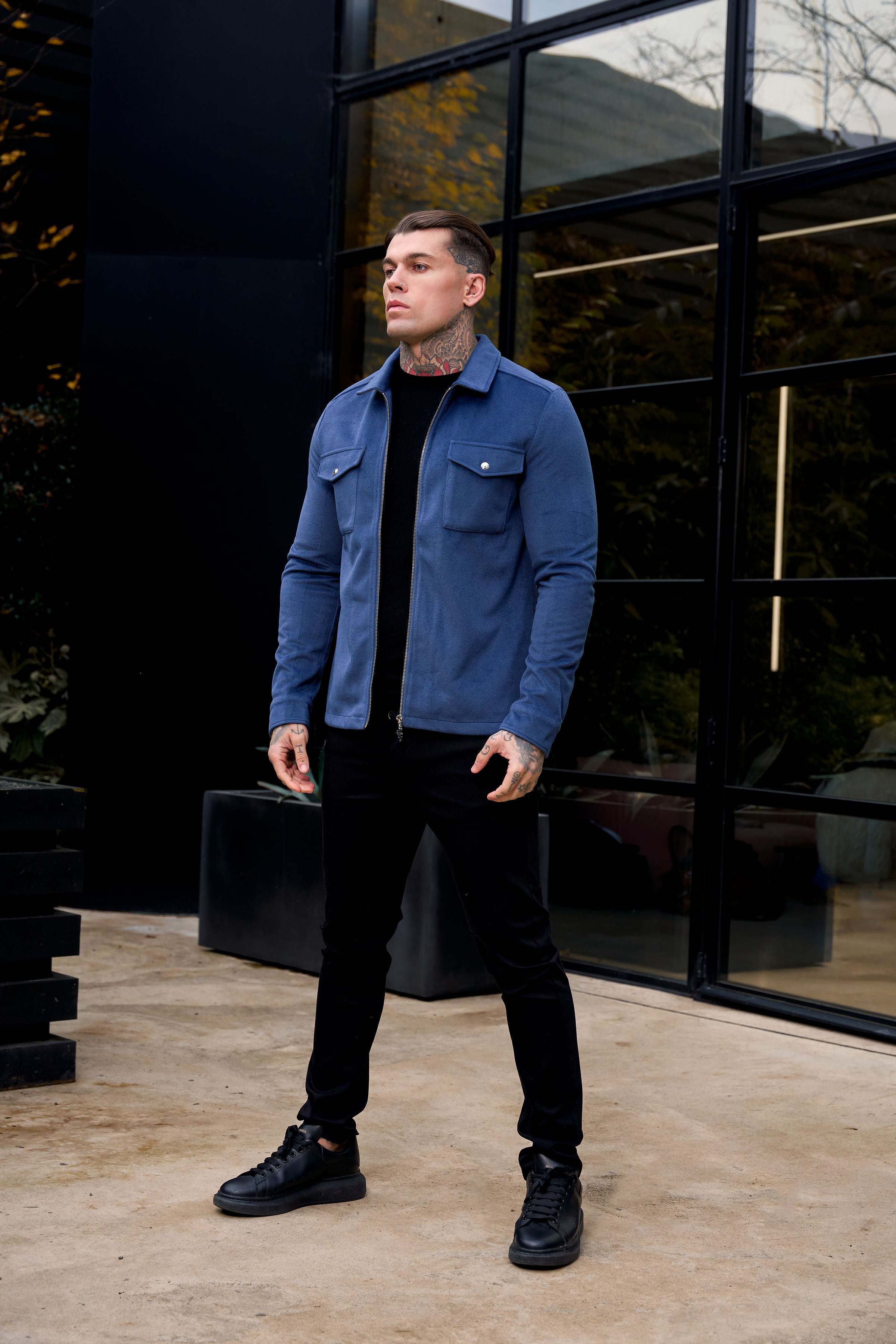 Brushed Zipped Plain Jacket Blue - FSN175